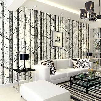Warmiehomy Non-Woven Wallpaper 3D Modern Forest Birch Tree Wallpaper Background Roll 10mx0.53m