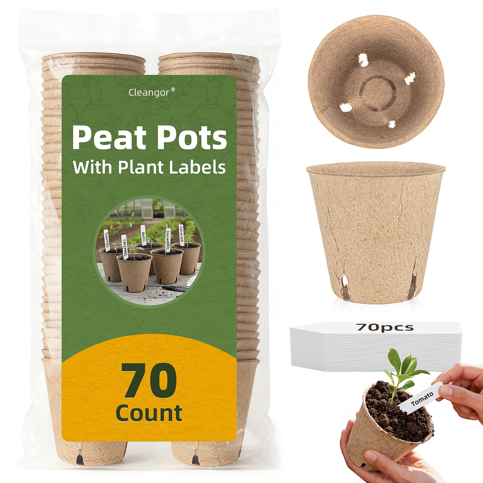 CLEANGOR 70Pcs Biodegradable Peat Pots