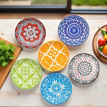 6 Pcs Ceramic Dipping Bowls, Set of 6 Small Bowl Side Dishes Porcelain Soy Sauce Plates Seasoning Dish Bowls for Tomato Sauce Condiments Sushi Dishes Soy auces BBQ Party Supplies