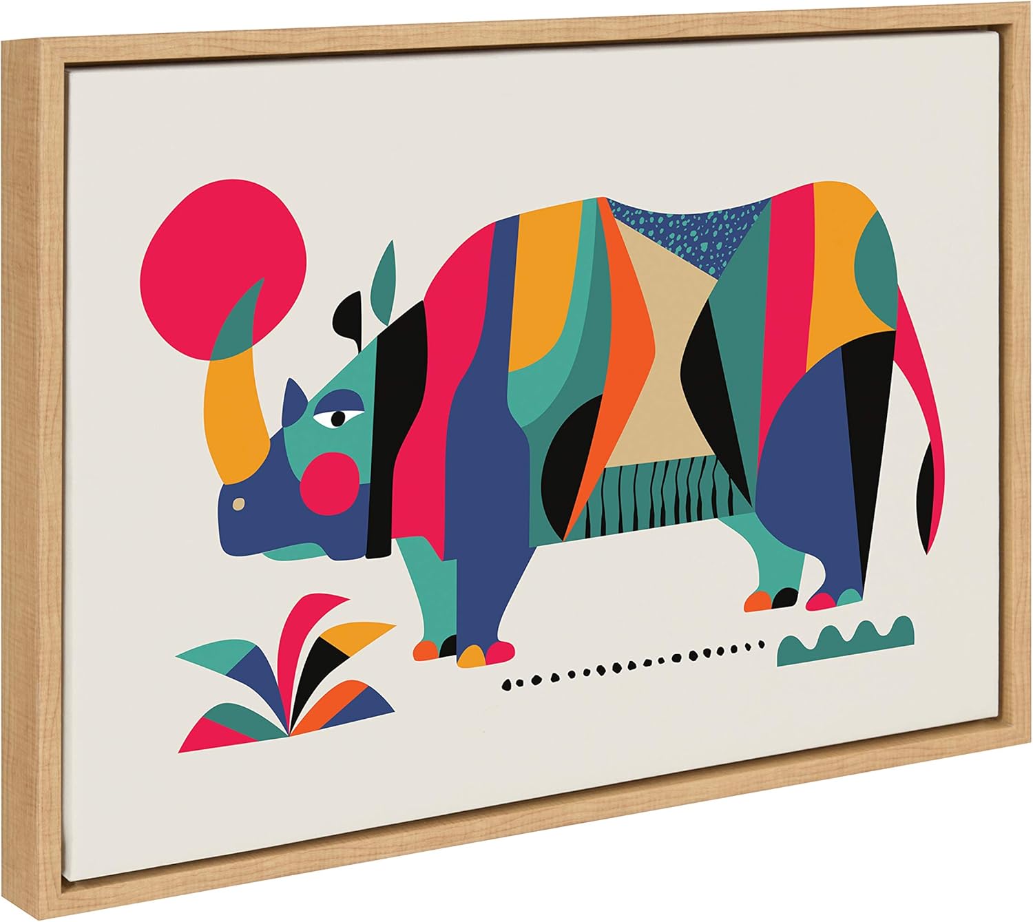 Colorful Rhinoceros Canvas Print with Natural Frame, 27" x 22"