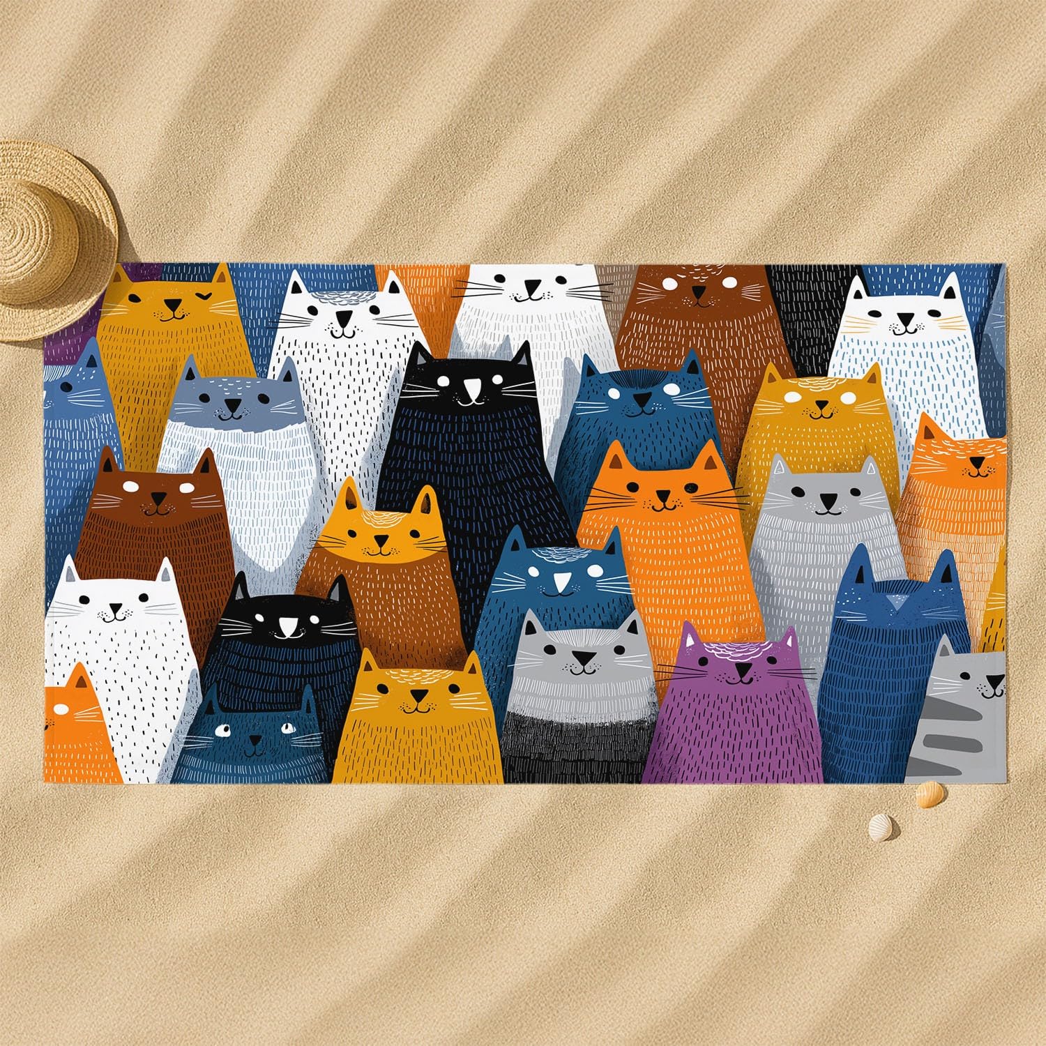 Générique Grande Serviette de Plage 230 x 210 CM,Drap de Plage Microfibre,Couverture de Plage Absorbante Rapide pour Fantaisiste, Cartoon Motifs, Épuré, Chats Rigolos Cartoon, sans Couture