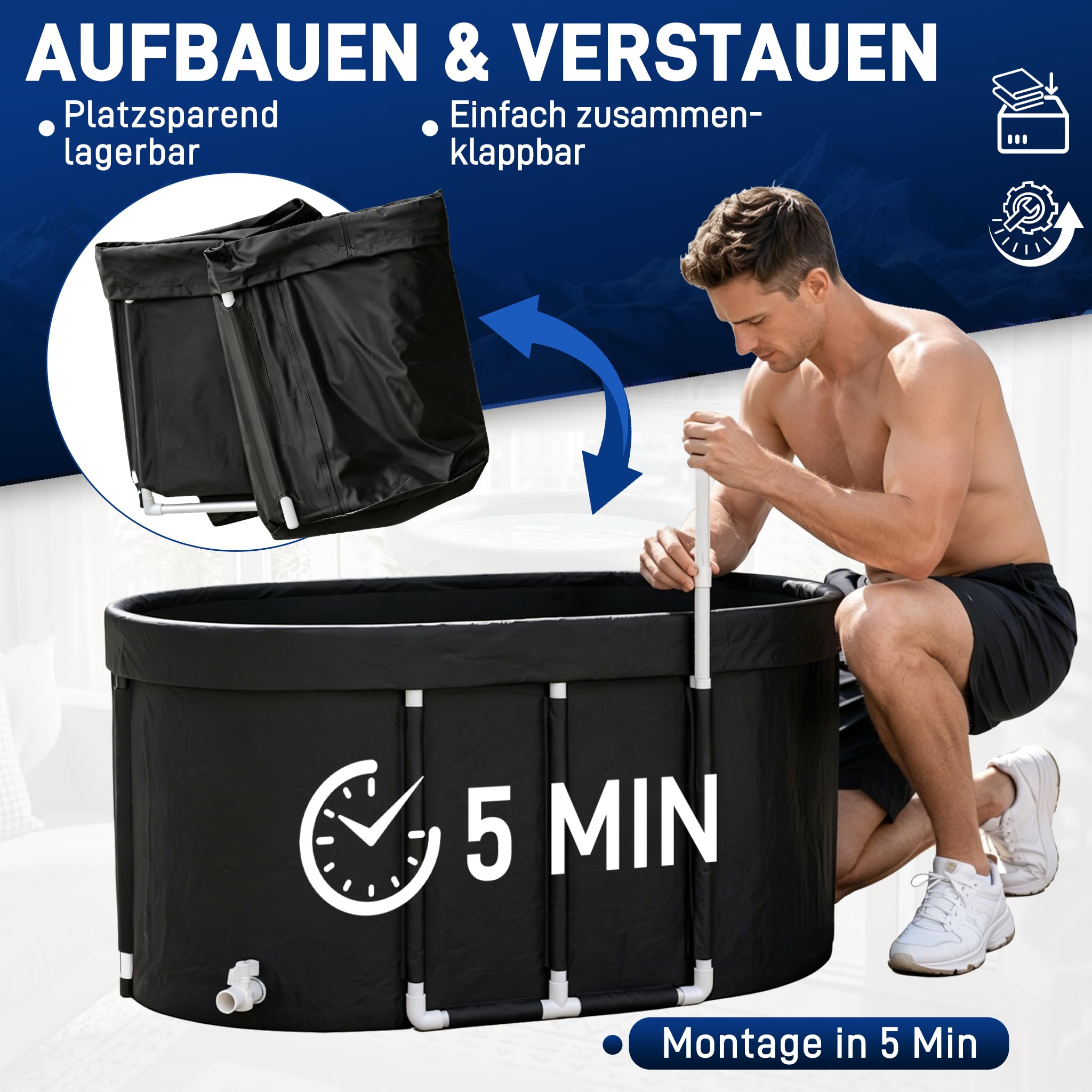 Ovale Eisbad Tonne 512L Faltbare Badewanne, PVC Eisbadewanne