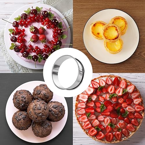 Miniatura 7 de WOPPLXY 12 anillos redondos de acero inoxidable para magdalenas inglesas, anillos de 3.15 pulgadas, anillos redondos de metal antiadherentes para