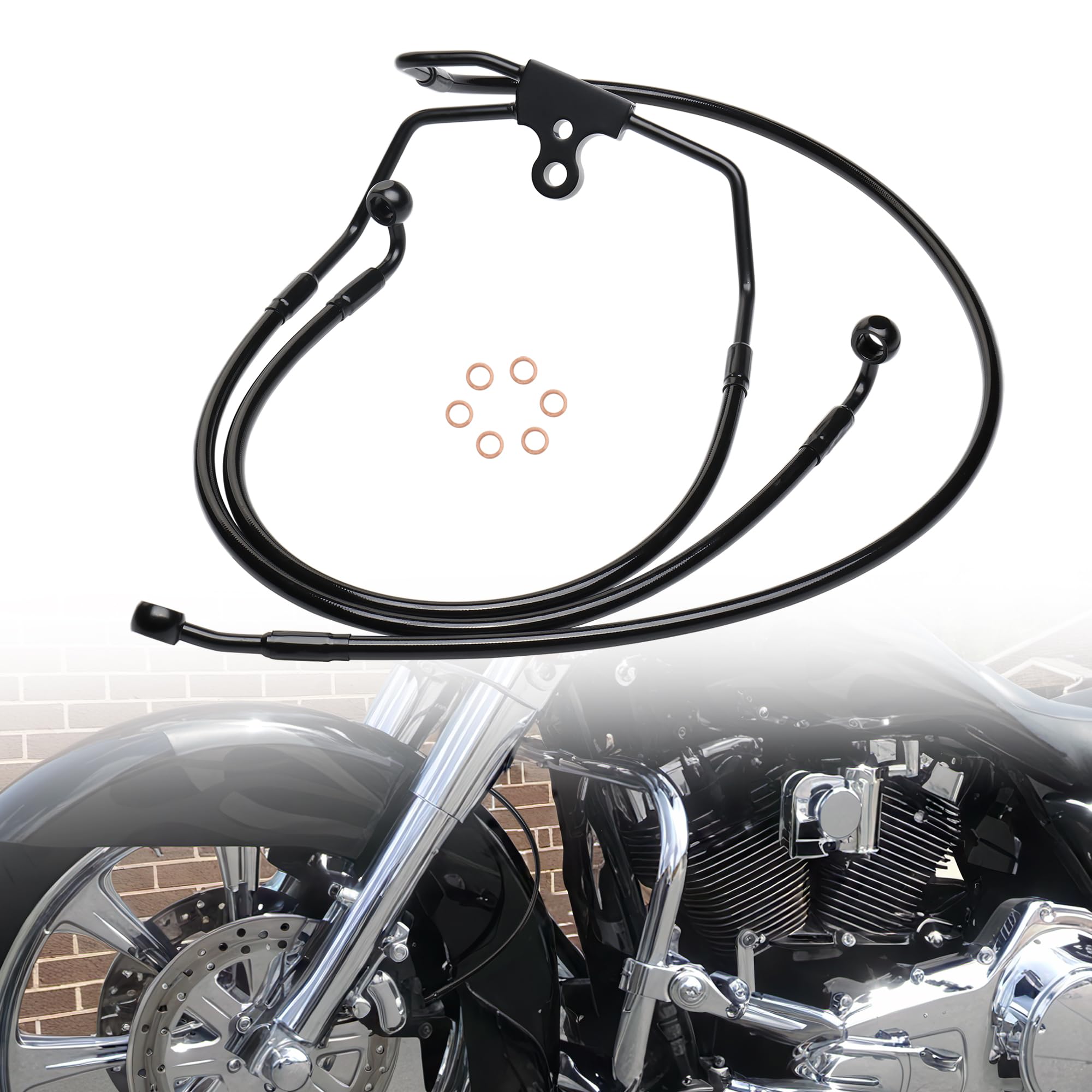 14" Touring Ape hanger Extension Brake Line No/ABS for Harley 1994-2007 Road Glide Street Glide Road King Electra Glide No ABS, Black
