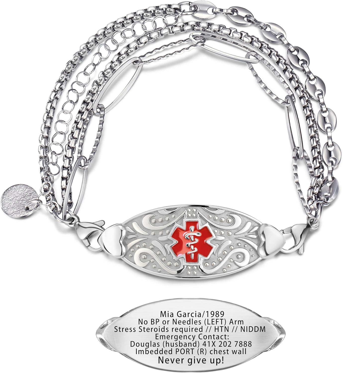 Custom Elegant Medical Alert Bracelets for Women with Free Engraving,Personalized Emergency Identification Medic ID Bracelet Women's Alert Jewelry,6.0 to 9.0 Inches