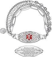 Vista 11 de Pulseras de alerta médica elegantes personalizadas para mujer con grabado gratis, pulsera de identificación de emergencia personalizada para Rojo
