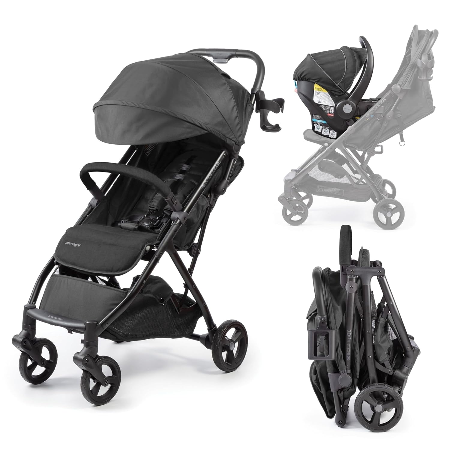 Summer Infant Ingenuity 3Dquickclose CS+ Compact Fold Stroller – Lightweight Stroller with Oversized Canopy, Extra-Large Storage and Compact Fold, Black