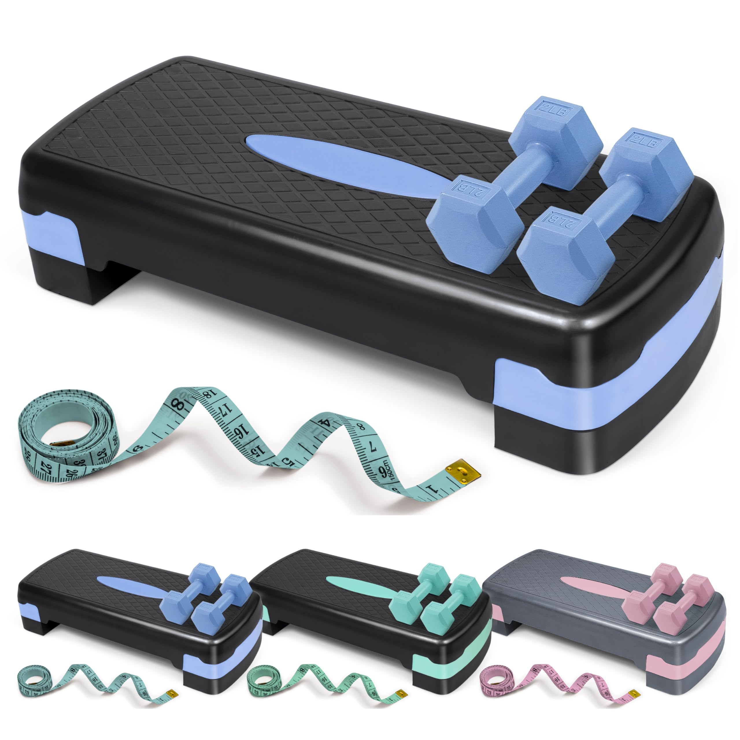 Aerobic Stepper Set With Dumbbells And Measuring Tape Adjustable