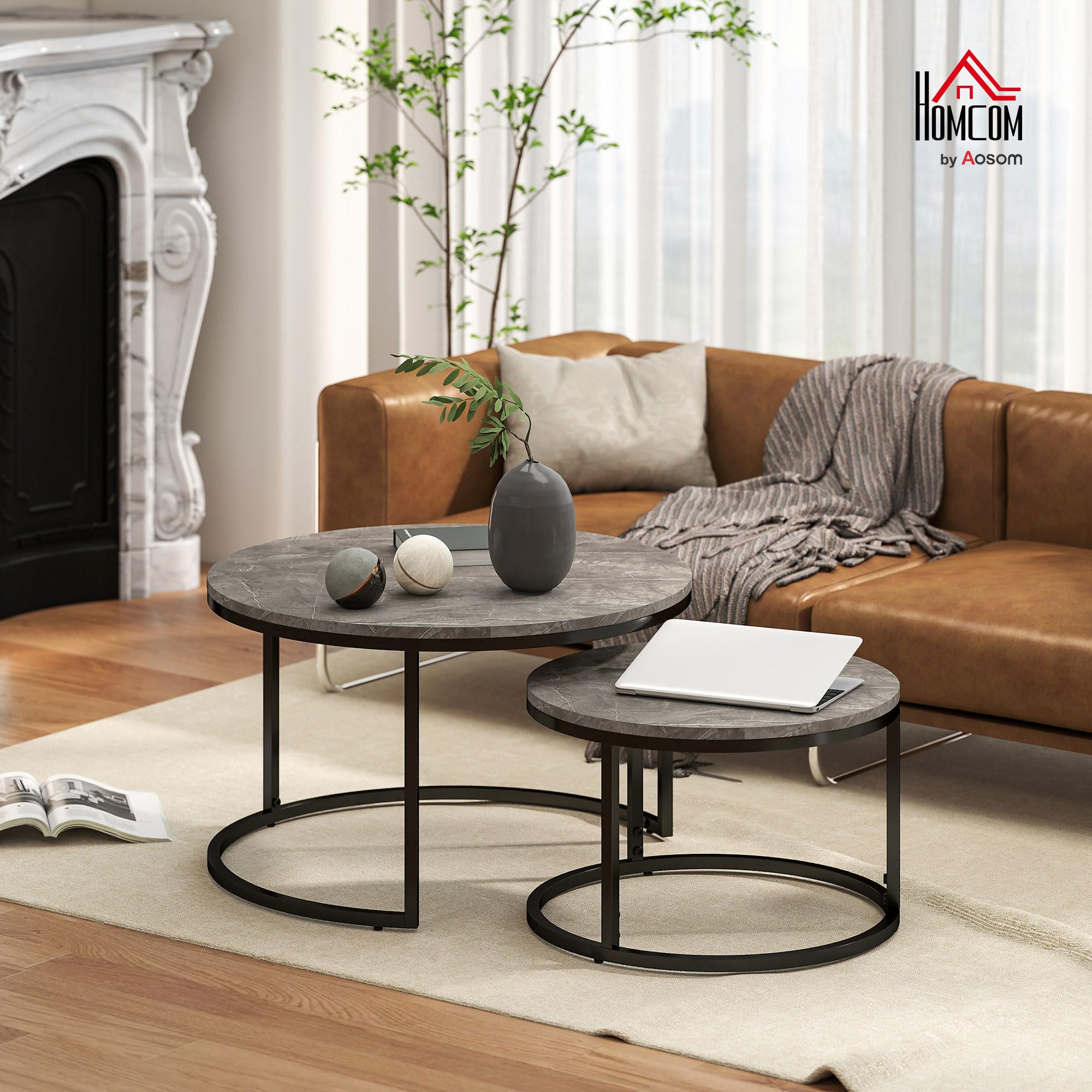 Salontafel Rond 55 set van 2 metallic ronde buis / Grijs - Industriële