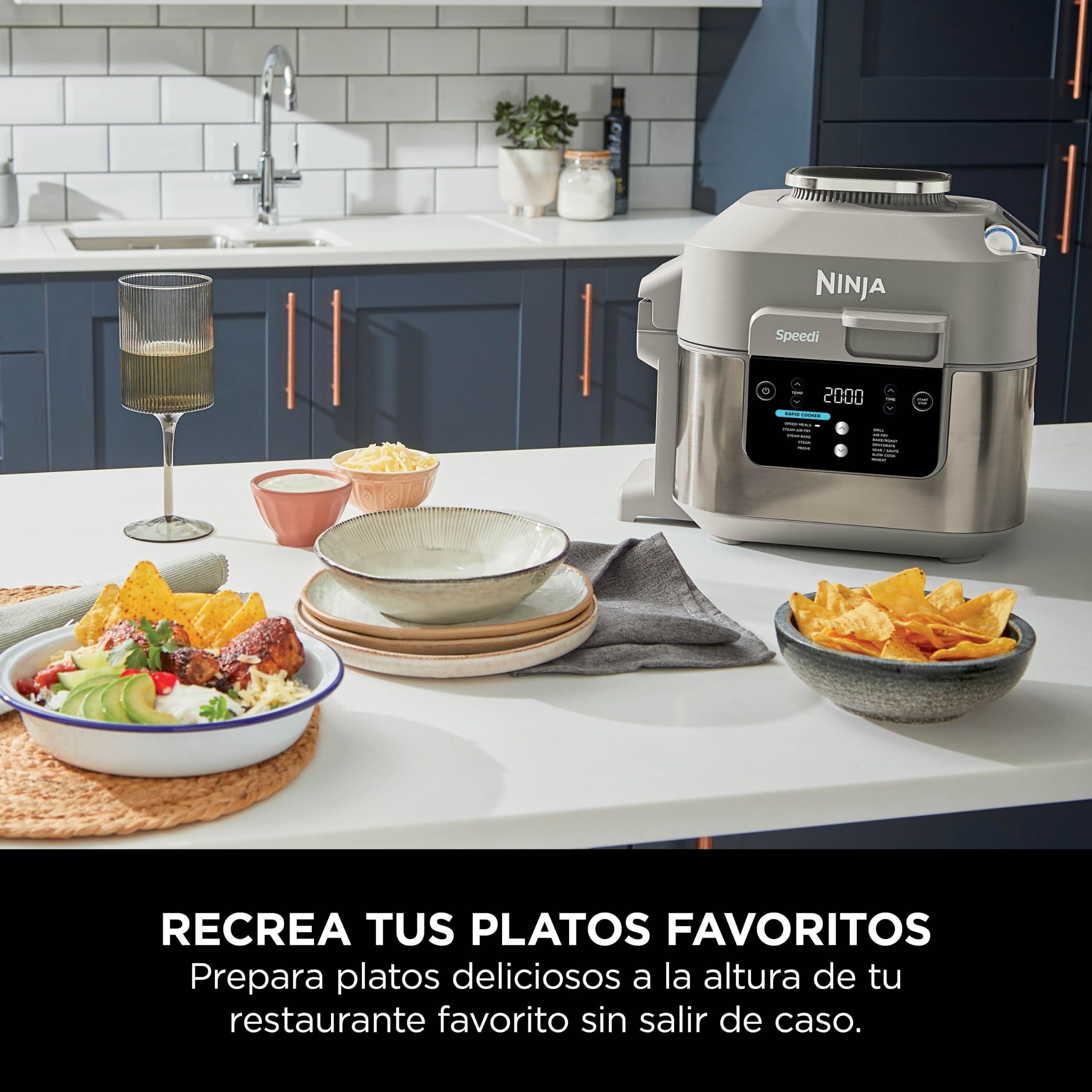 Ninja Speedi Olla Eléctrica Multifunción 10 en 1 con Freidora de Aire - Cocina Comidas para 4 Personas en 15 Minutos - Capacidad de 5,7 l - Piedra Dorada, ON500EUSTGD
