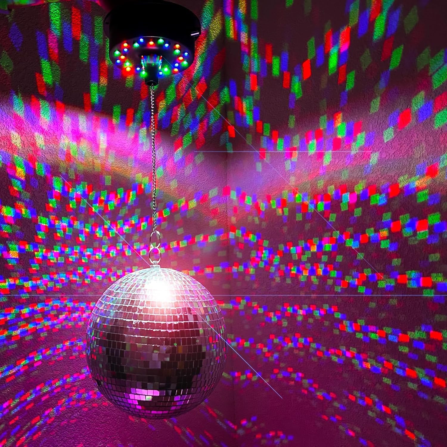 Discokugel Spiegelkugel mit Rotierender Motor,20cm Disco Ball für Partys,Professional Spiegelkugel Set,LED Drehmotor Spiegelkugel,Discokugel Spiegelkugel,LED-Lichtern für Party-Dekoration, Band Bar