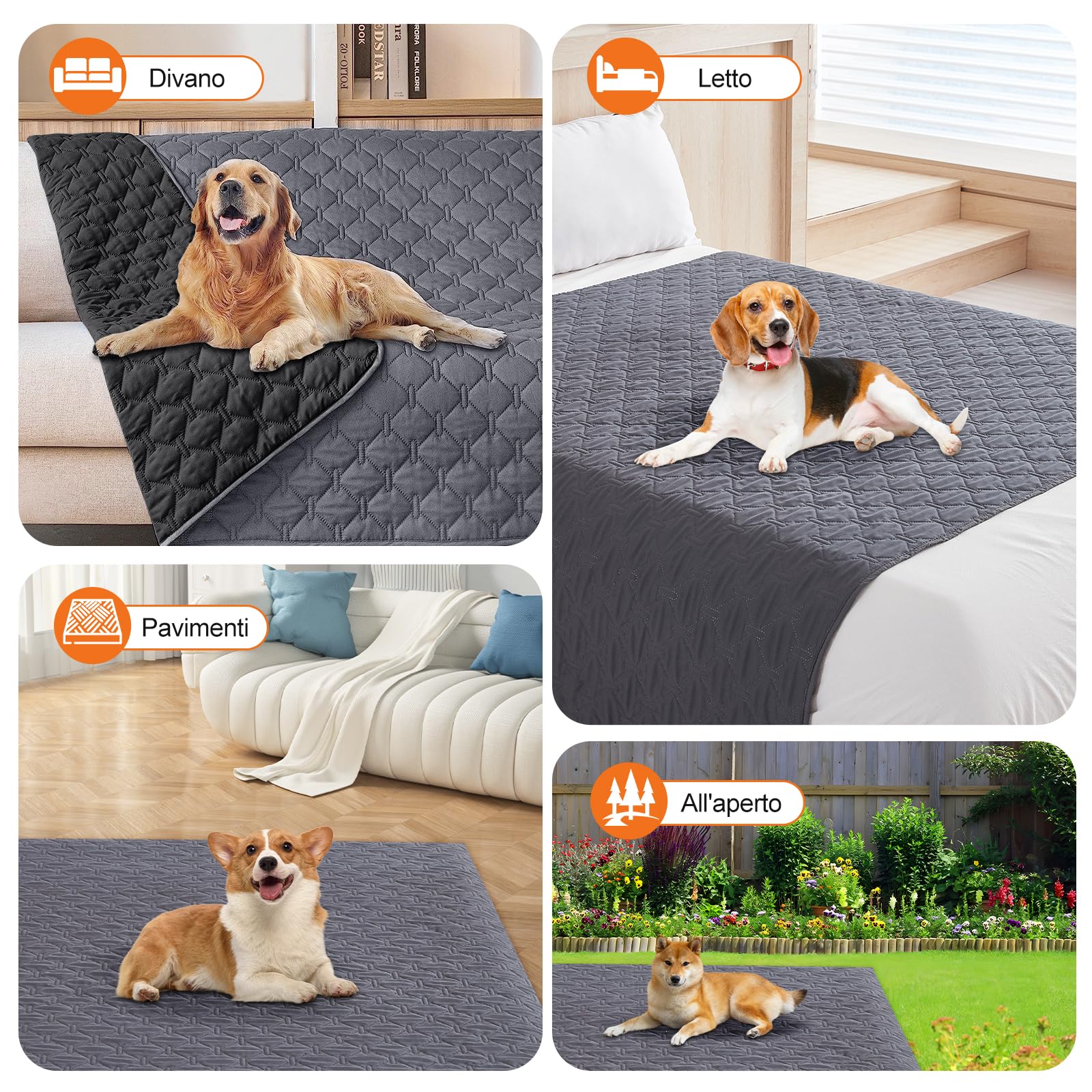 180*76cm Tappeti Lavabili per Cani,Copridivano & Copriletto Impermeabile per Cani, Tappetini Assorbenti per Cani, Tappetino per Addestramento del Cane (grigio scuro, M)