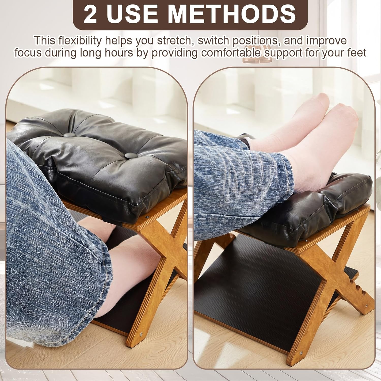 Unittype Double Step Foot Rest for Under Desk – Ergonomic Footrest with Massage Surface, Non-Slip Adjustable Wooden Foot Stool with Cushion for Improving Sitting Posture, Office Work & Home(Walnut)