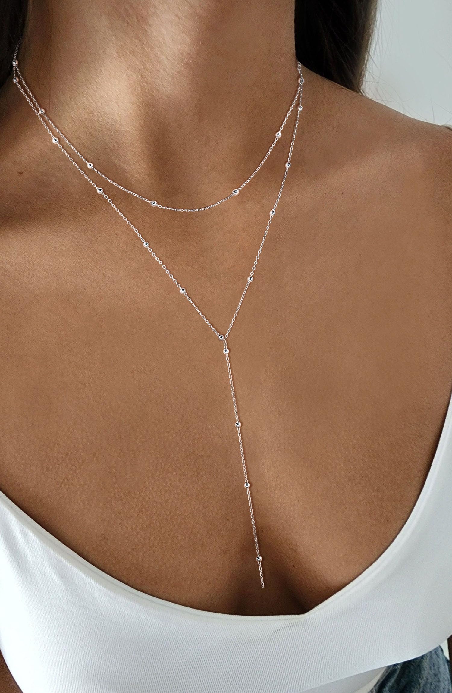 Collar chapado en oro de 14 quilates para mujer, delicado collar largo chapado en oro de 14 quilates en Y para mujer, colgante de cadena de moda, simple para bodas, regalos de Navidad, Latón 4