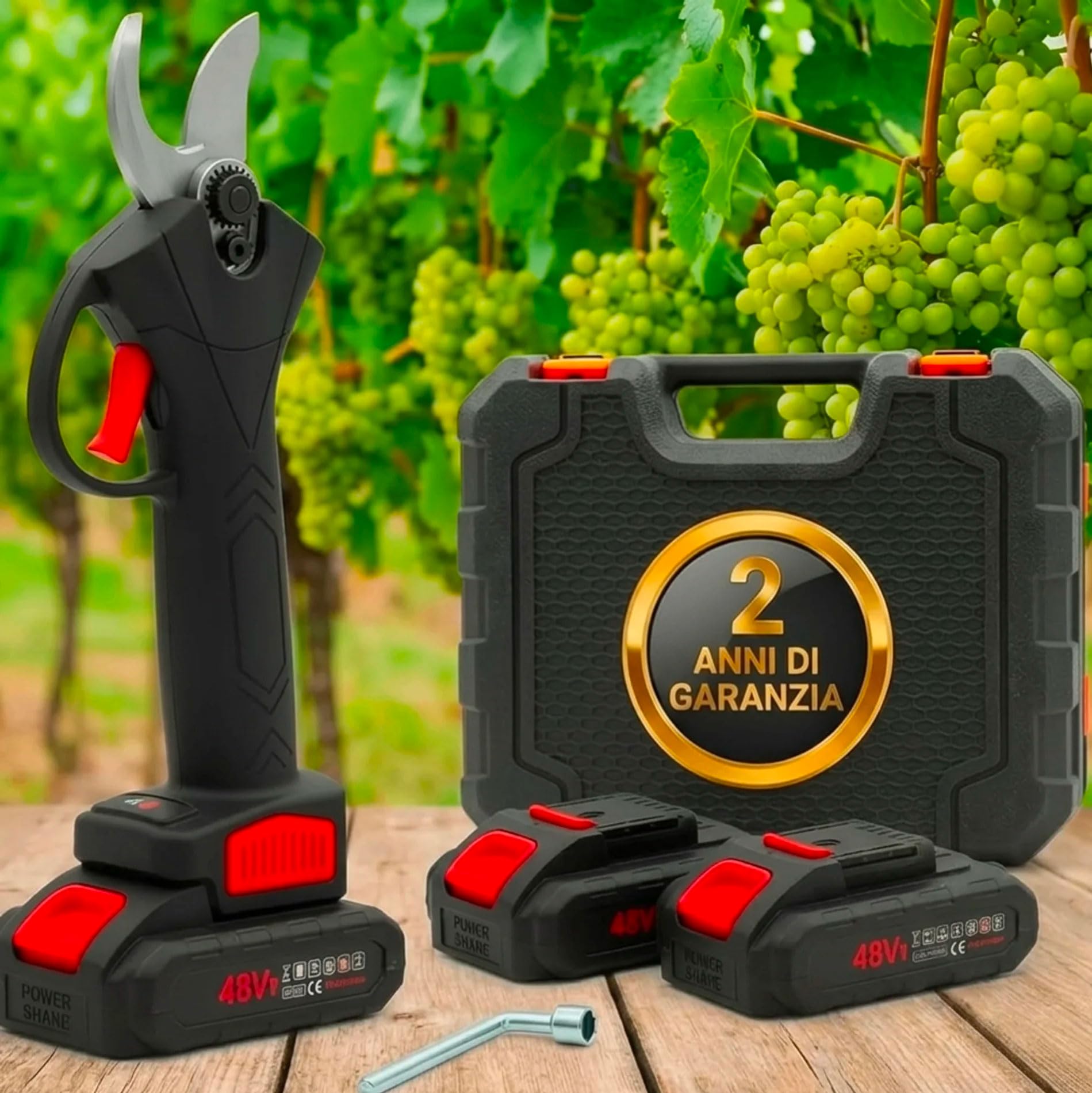 081 Store - Forbici Potatura Elettriche a 2 Batteria – 2 ANNI DI GARANZIA – Cesoie Professionali 48V con Valigetta, Taglio Rami fino a 25mm, Lame in Acciaio, Forbici da Giardinaggio