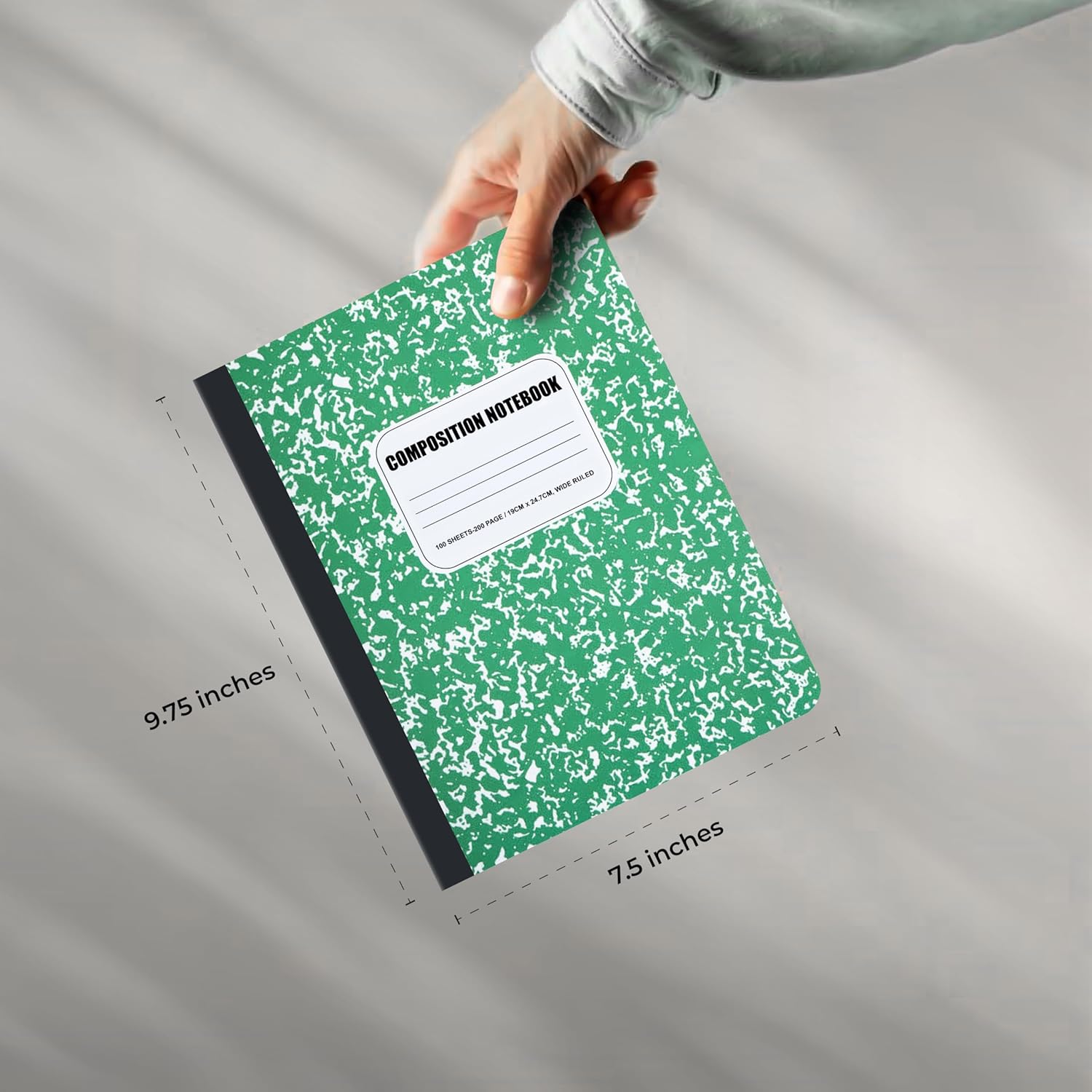 Composition Notebook 12 Pack -Wide Ruled Paper, 7-1/2" x 9-3/4", 100 Sheets (200 Pages) Each,Hard Cover Marble Notebooks for School,Office, or Home, Assorted Colors,Durable Comp Book Set_Bright Green