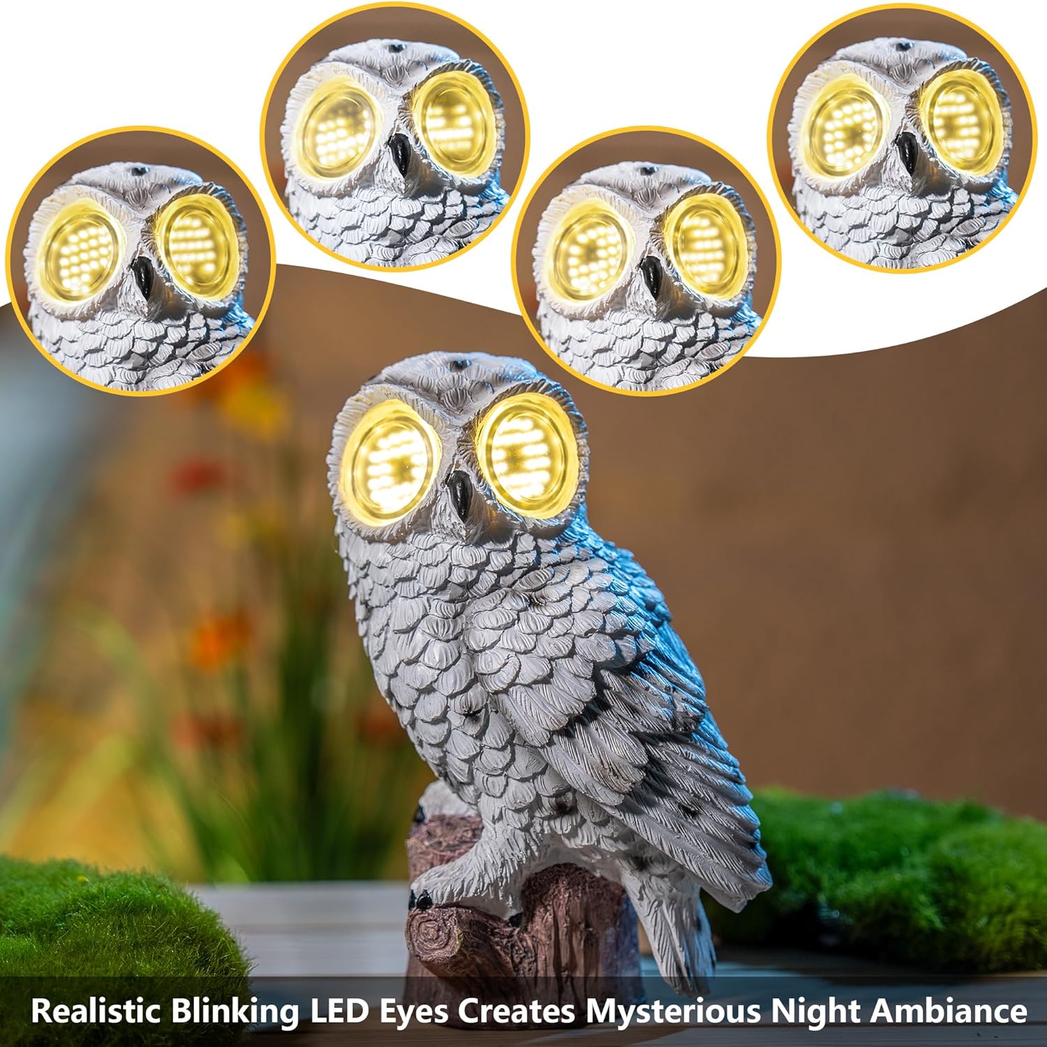 Solar Owl Garden Statue with Led Lights Waterproof Outdoor Decorative Lamp with Moving Eyes, Perfect Unique Gift for Women, Moms, Garden Lovers Ideal for Yard Patios and Lawns