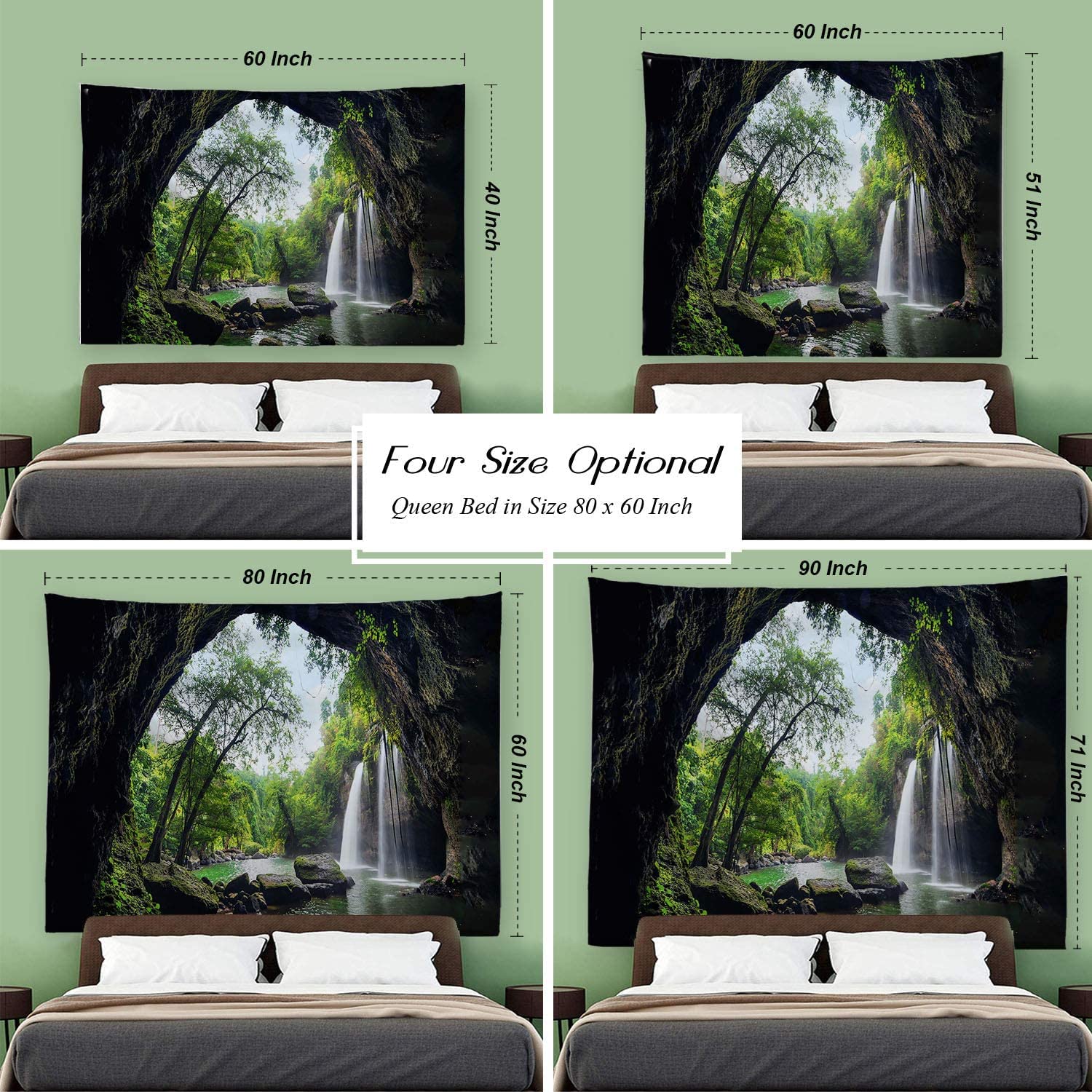 FENDROM Green Misty Forest Tapestry Wall Hanging Nature Mountain Cave Landscape Tapestry Waterfall River Tapestries for Bedroom Living Room Dorm Decor - Image 4
