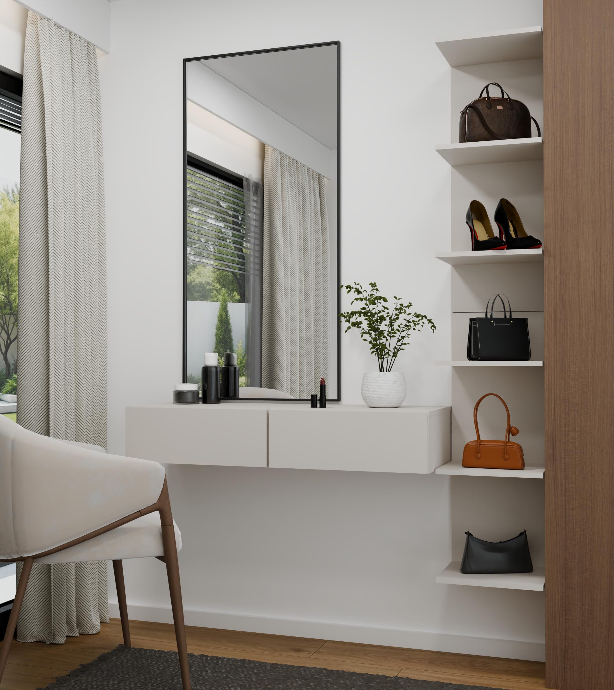 Toeletta da Trucco Sospesa Moderna 110x40 cm, Mobile Toeletta Trucco da Parete con 2 Ampi Cassetti, Design Minimal Salvaspazio per Camera da Letto, Consolle Trucco Bianca o Cashmere TOT4 (Cashmere)