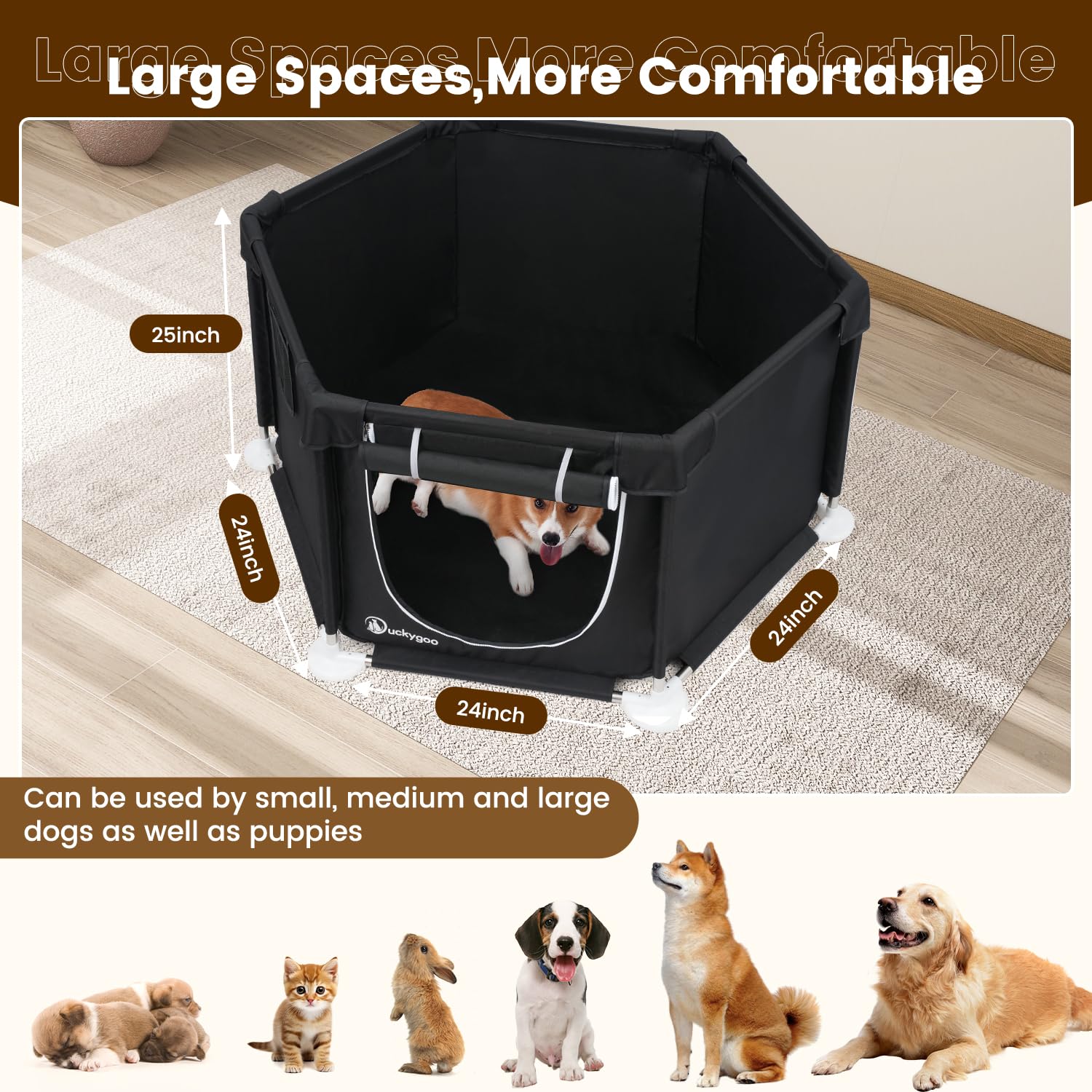 Box per cani – 61 cm di lunghezza x 61 cm di larghezza x 63 cm di altezza, recinto da gioco per cuccioli, scatola per il parto per animali domestici, in tessuto Oxford 600D con cuscinetto