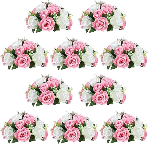 Nuptio - Ramo de flores artificiales, 15 rosas de plástico con base, adecuado para centros de mesa en bodas de nuestra tienda, para fiestas del día