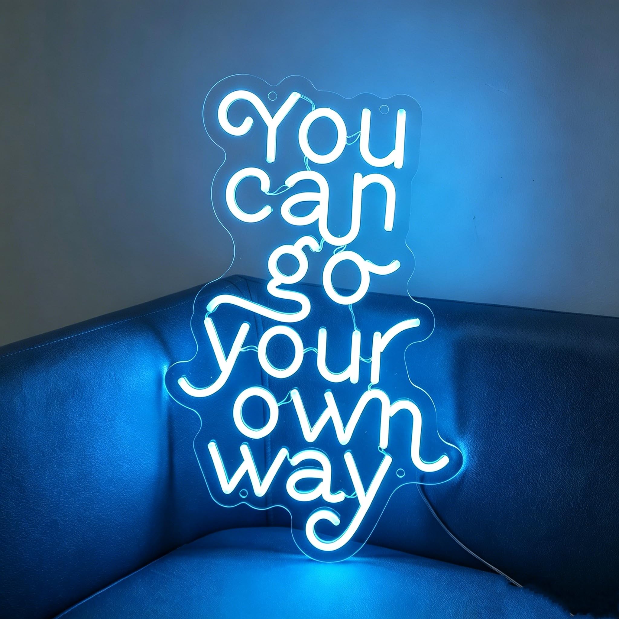 DAKABUKA You Can Go Your Own Way Neon Sign Ice Blue Inspirational Quote LED Neon Light USB Powered Aesthetic Wall Decor for Bedroom, Dorm, Office Motivational Gift for Friends