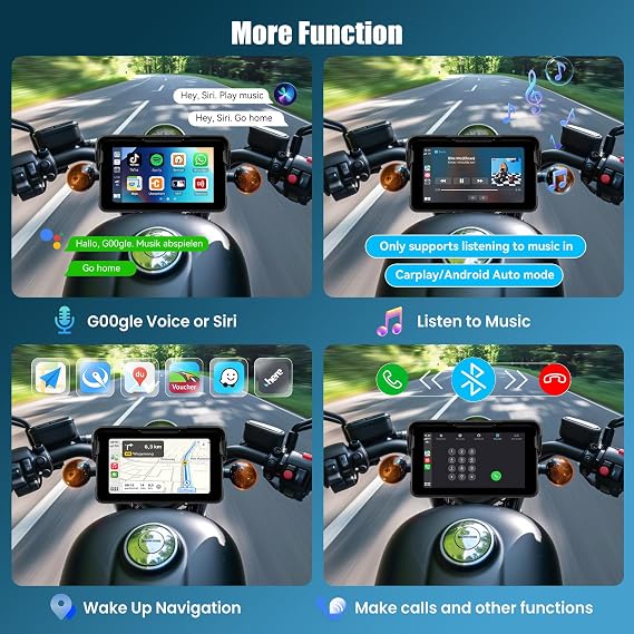 Motorcycle CarPlay Screen with Wireless CarPlay Android Auto,5 Inch IP68 Waterproof HD Touchscreen GPS Navigation Motorbike Portable Car Stereo Support Bluetooth Tran,Siri Voice Control