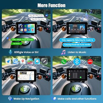 Motorcycle CarPlay Screen with Wireless CarPlay Android Auto,5 Inch IP68 Waterproof HD Touchscreen GPS Navigation Motorbike Portable Car Stereo Support Bluetooth Tran,Siri Voice Control