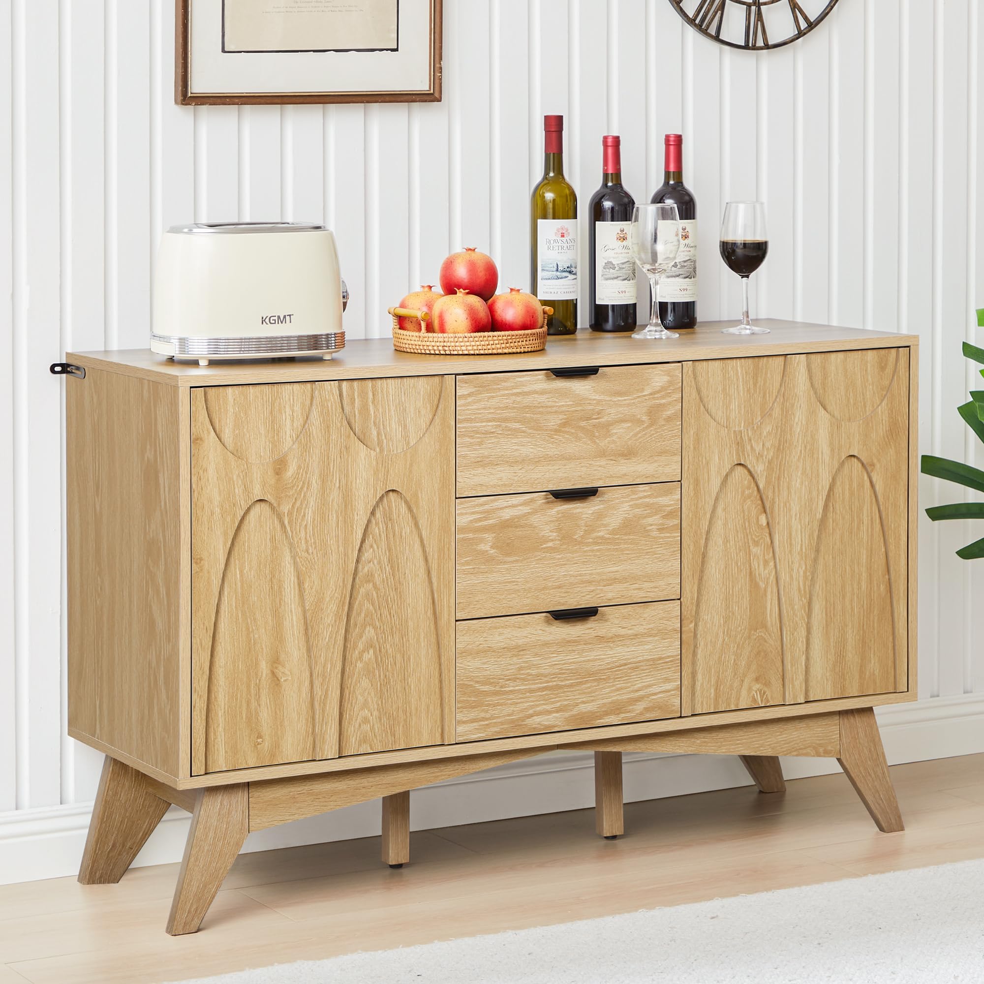 Bifins Buffet Cabinet with Storage, 47.2" Storage Cabinet with 3 Drawers, Large Sideboard with 2 Doors,Mid Century Modern Coffee Bar Cabinets for