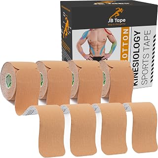 JB Tape Kinesiology Tape: 80 Precut 10-Inch Beige Strips, Latex-Free Water-Resistant Cotton for Muscle Joint Support - 4 Rolls