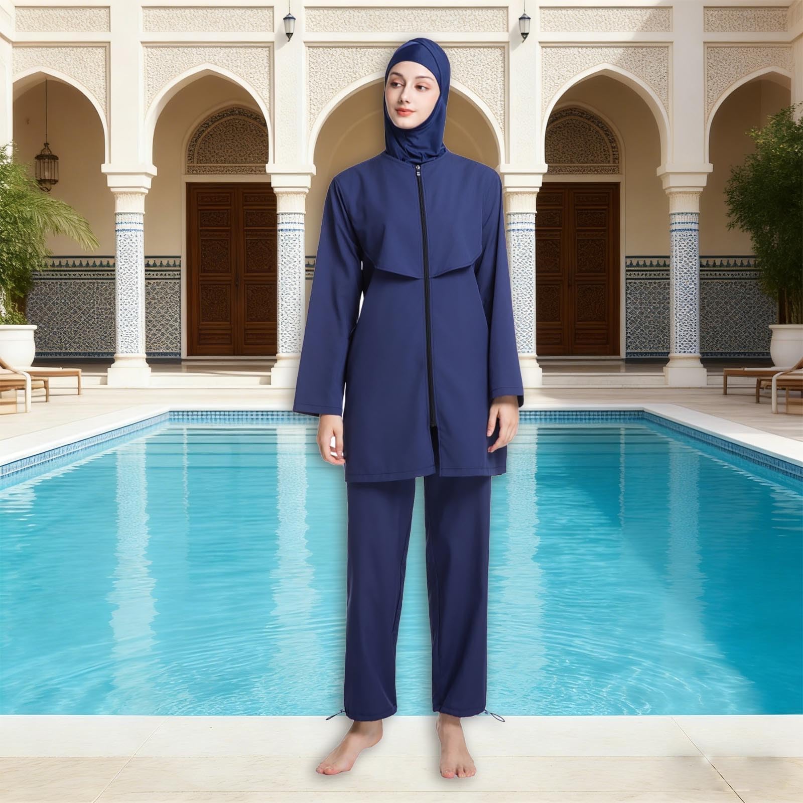 Generico Costume da Bagno, Due Pezzi A Copertura Totale con Stampa Floreale E Cappuccio Rimovibile, Tendenza Estate 2025