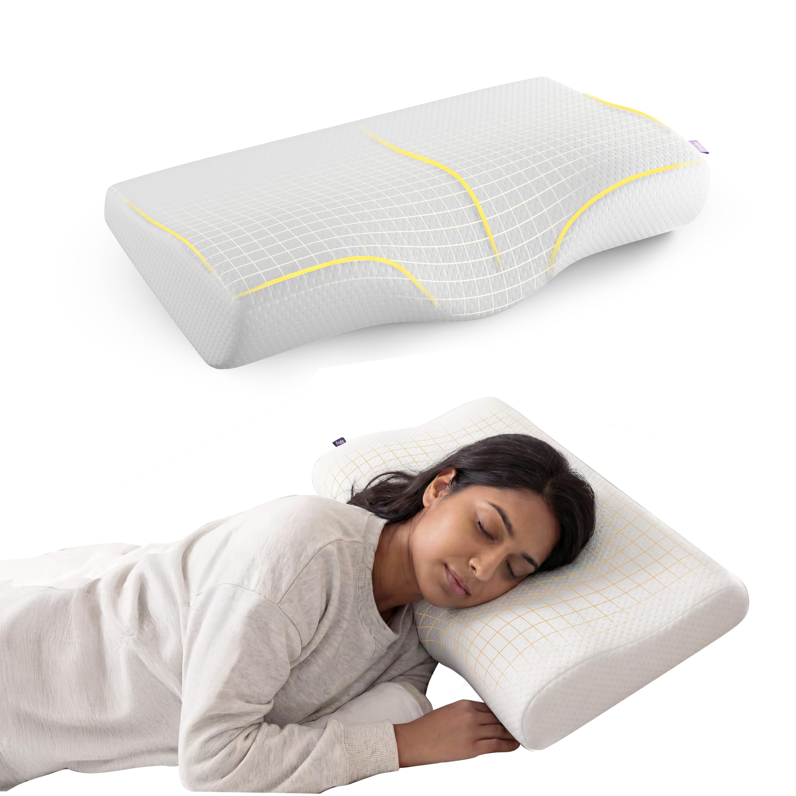 Frido Ultimate Neck Contour Cervical Plus Pillow for Neck, Back Pain, Shoulder Pain, Orthopedic Ergonomic Memory Foam Best Pillow for Cervical Spine Neck Pain Relief | White - Large