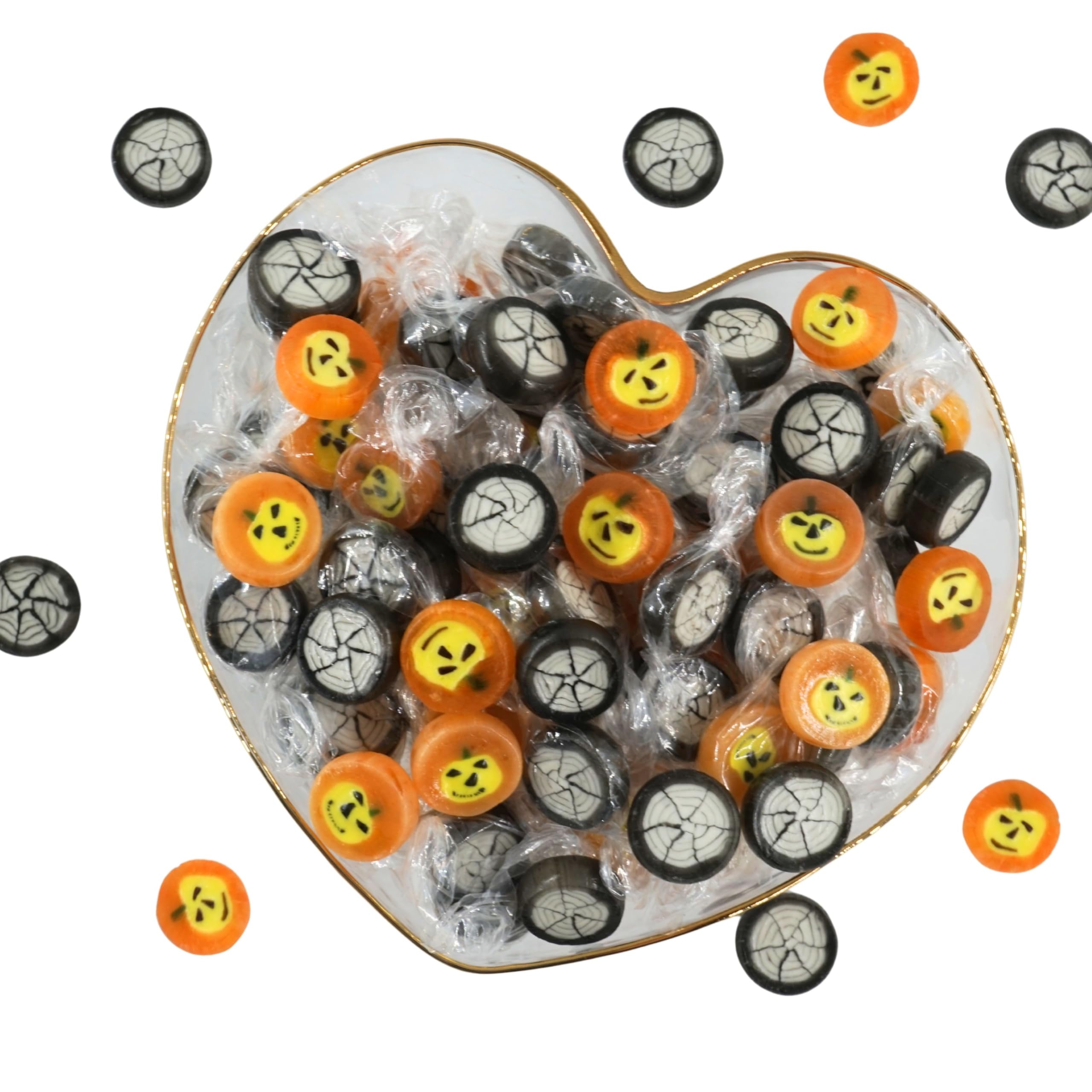 EinsSein Halloween Bonbons Kürbis & Spinnennetz 5kg | Vegane Rocks Candy Süßigkeiten | Gruselige Mitgebsel für Kinder Party Deko & Süßes oder Saures | Großpackung