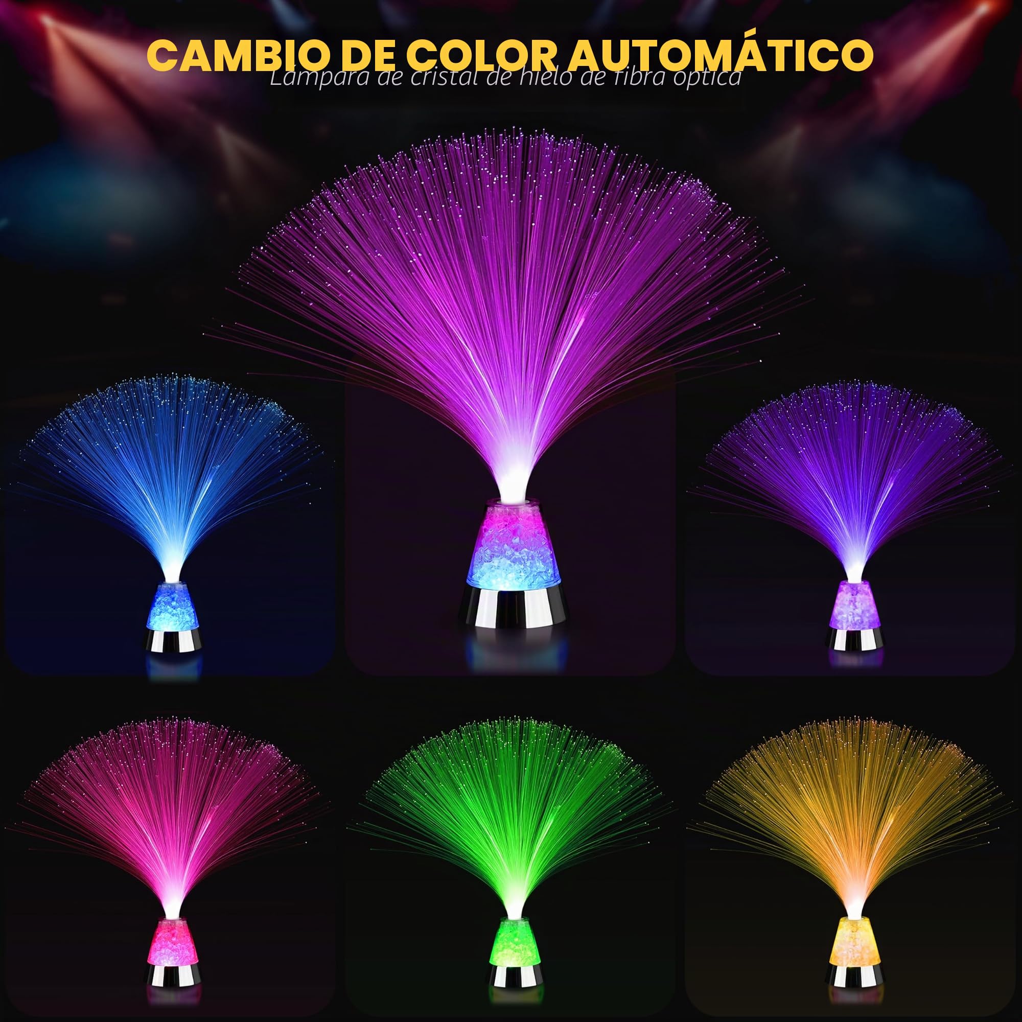 The Glowhouse Brand - Lámpara de fibra óptica cambiante (base de cristal, 33,02 cm, incluye pilas)