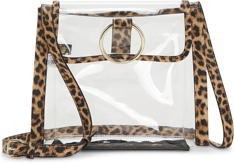 Vince Camuto Women's Livy Large Crossbody Bag - Sangria Color, Clear PU With Metal Accents