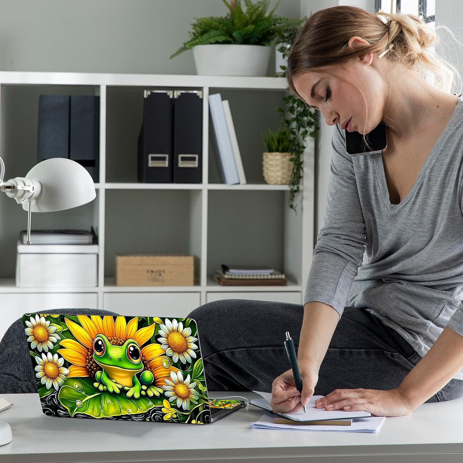 Laptop Skin Sticker Decal 12" 13" 13.3" 14" 15" 15.6",Waterproof Scratch Resistant Vinyl,Reusable Easy to Apply,for MacBook HP Dell Notebooks Netbooks Laptop,2 Wrist Pads,Cute Frog Floral image 4