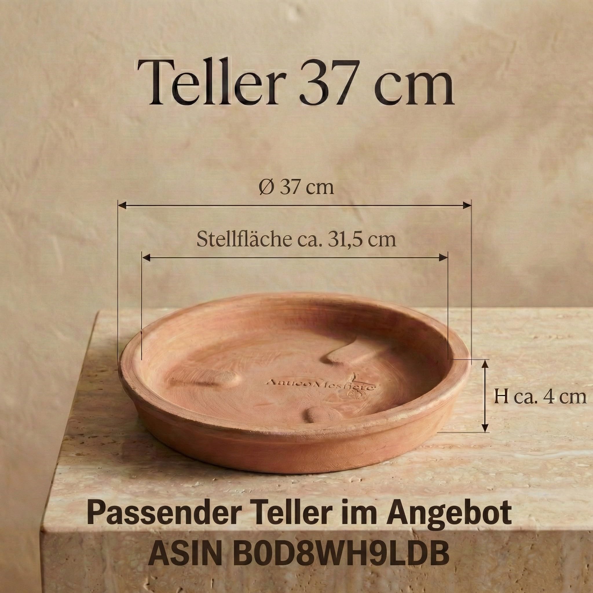 Teramico Pflanzgefäß Blumentopf Übertopf konisch rund Doppio Bordo LISCIO Echtes Terrakotta -Handarbeit- ABSOLUT FROSTFEST (Festonato 45cm)