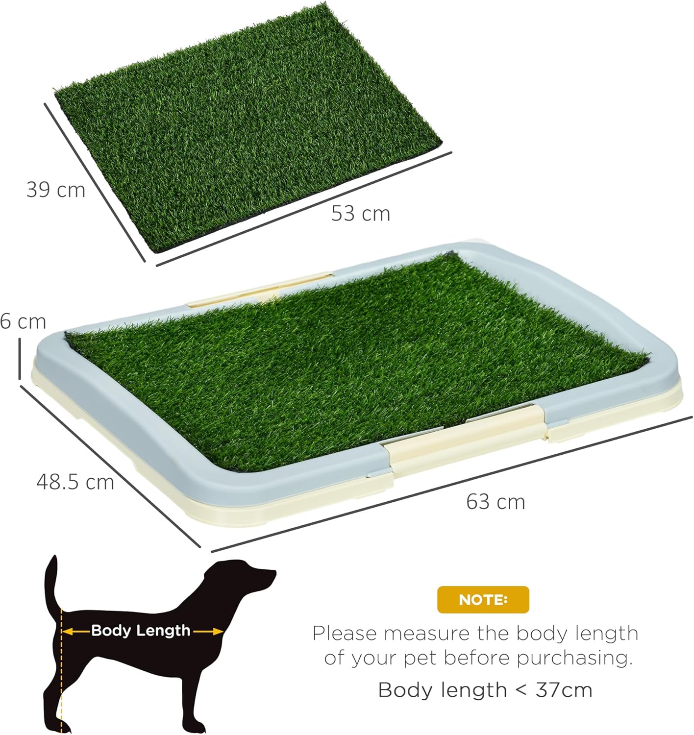 PawHut Dog Toilet, Puppy Training Pad Indoor, Portable Puppy Pee Pad with Artificial Grass, Grid Panel, Tray, 63 x 48.5cm