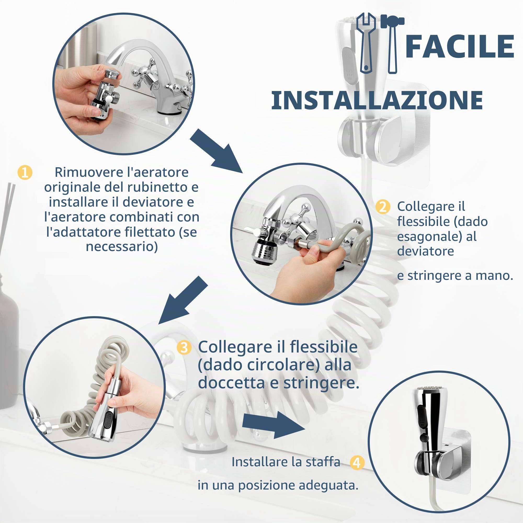 Spruzzatore per lavello da cucina, testa di ricambio per rubinetto con tubo di rinculo da 200,7 cm e supporto, aeratore e valvola deviatrice per rubinetto a risparmio idrico, set di attacco per