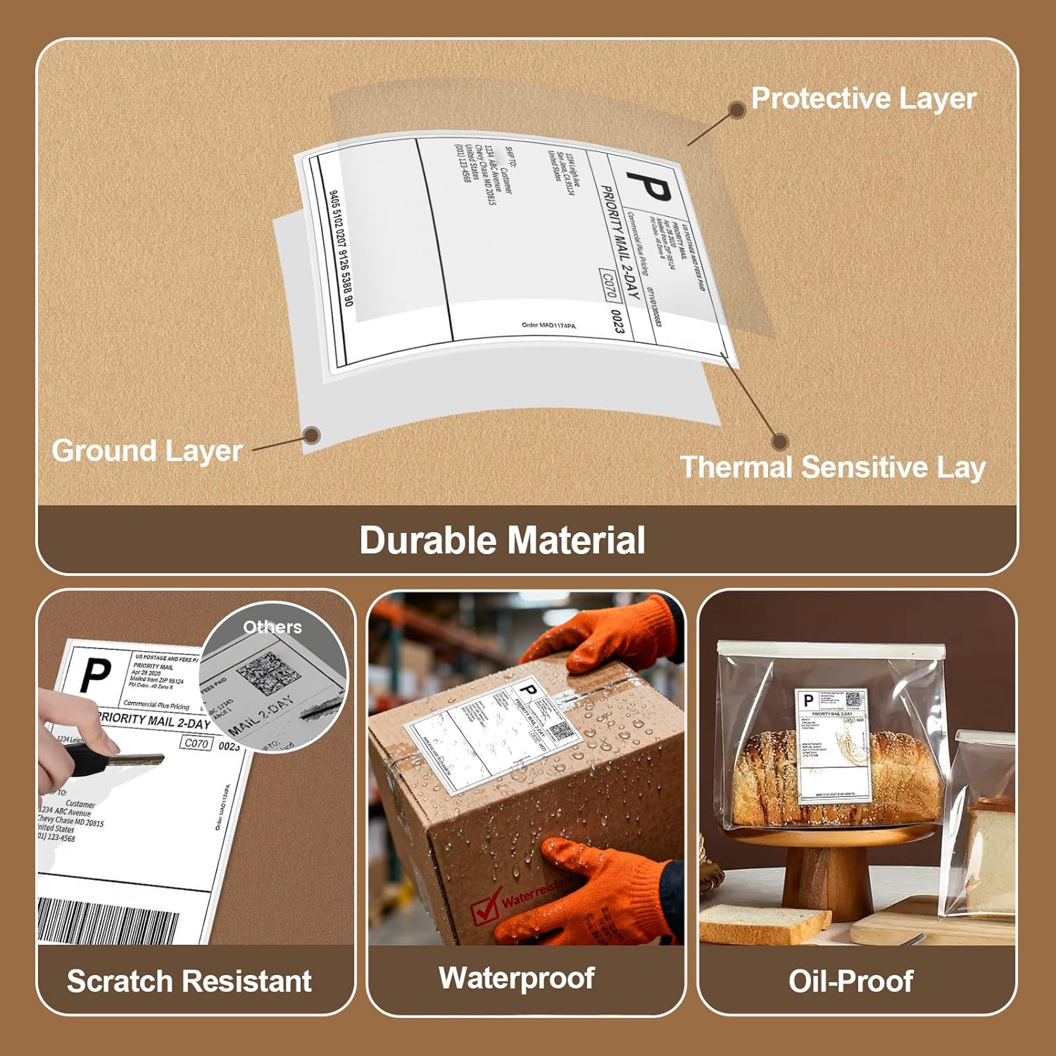 Thermal Direct Shipping Labels - 4 x 6 inches Per Fanfold Labels - Pack of 500 Perforated Waterproof Tape for Small Business - Compatible for Zebra for Rollo NULLTONEX