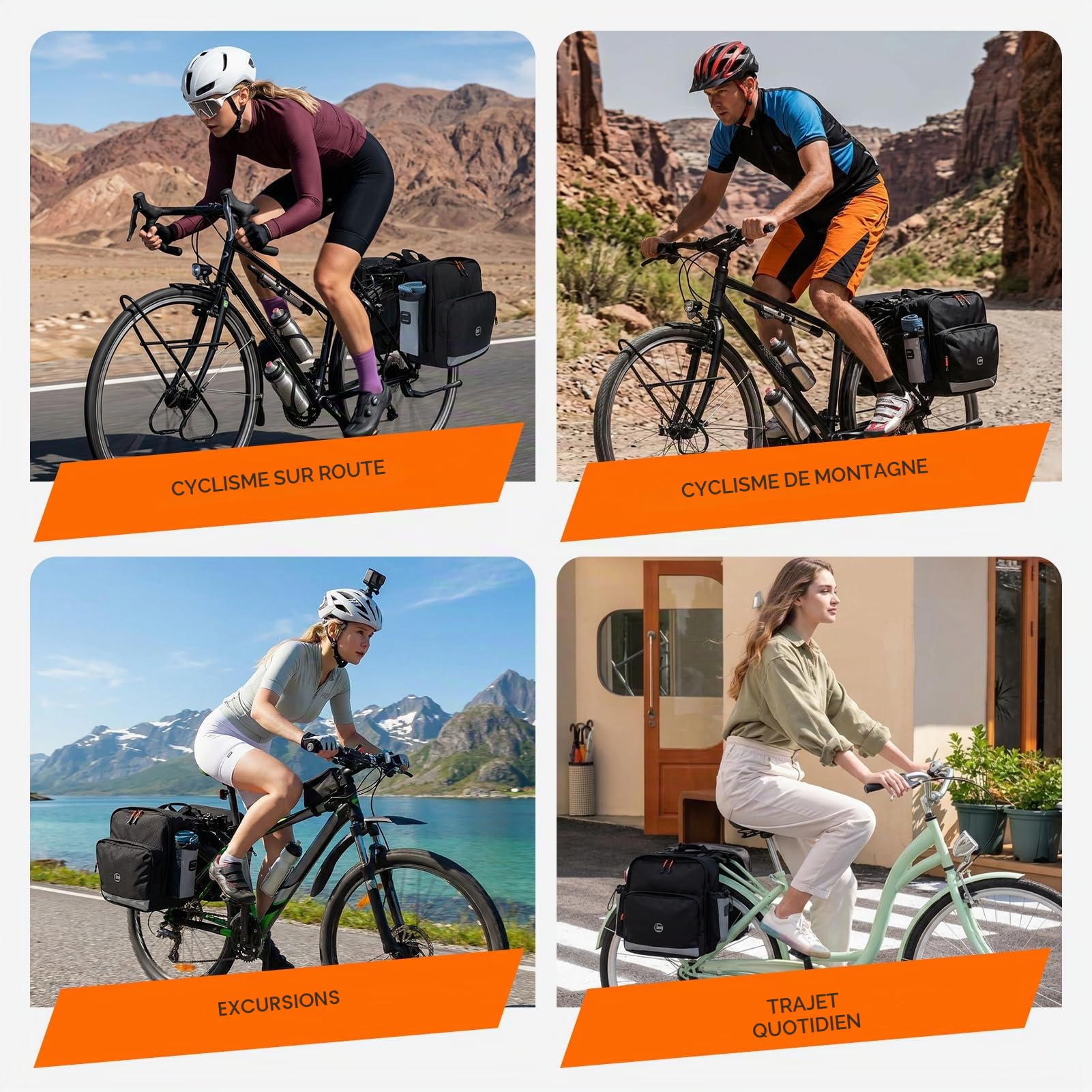 30L Sacoche de Vélo Porte-Bagage Réfléchissant Sacs Porte Bagages Arrière Imperméable Sac de Vélo Double 1680D Nylon Sac de Selle de Vélo Multifonctionnelle pour Cyclisme Excursions Commuting