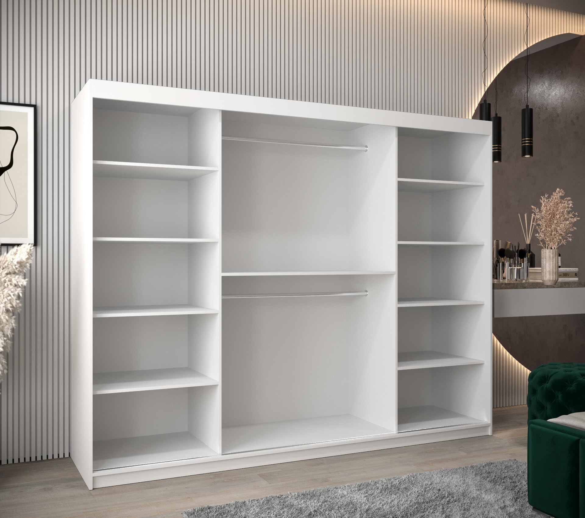 MEBLE KRYSPOL Kleiderschrank mit Spiegel Verona 2 - Garderobenschrank - Schrank Schlafzimmer - Mehrzweckschrank DREI Schiebetüren - Regalen - Flur Möbel - Kleiderstange Schrank - Allzweckschrank