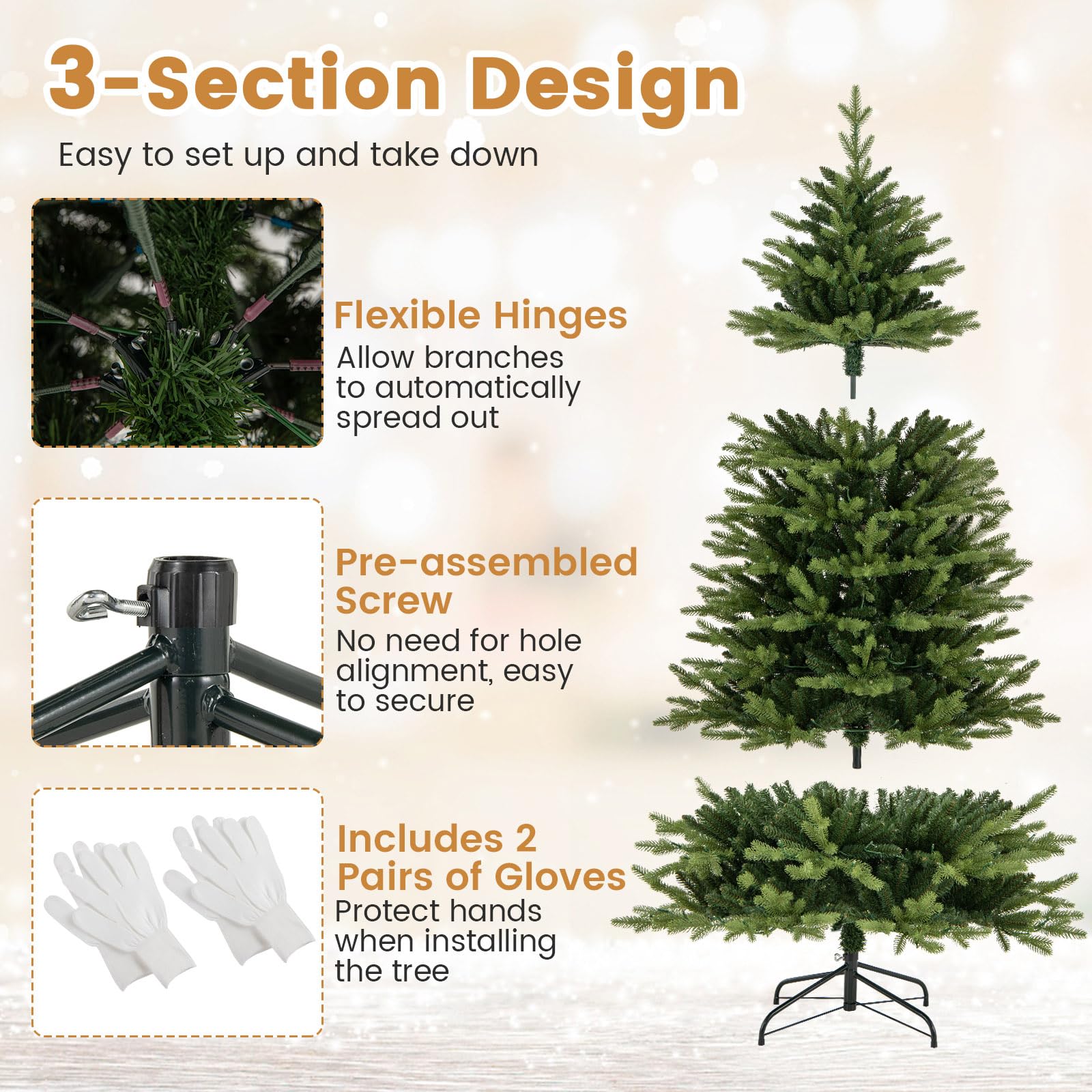 KOMFOTTEU Árbol de Navidad Artificial con Luces LED con 11 Modos, Control Remoto, Árbol Navideño de PVC con Base de Metal, Árbol de Decoración Navideña para Hogar, Tiendas, Oficina (180 cm)