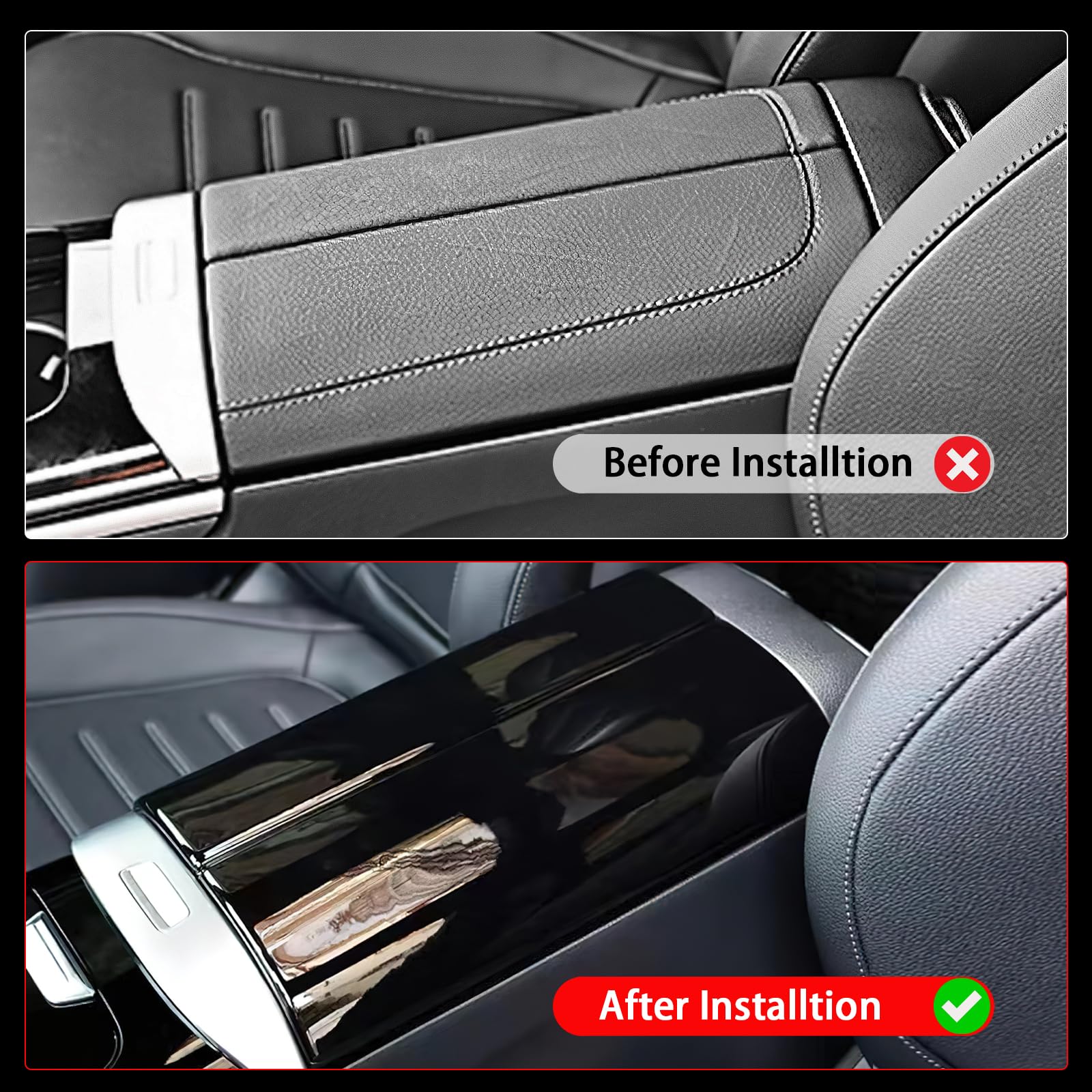 KUNGKIC Braccioli Auto Box Copertura Consolle Centrale Protezione Trim Adesivo Interno Per Mercedes Benz Classe C W206 2022-2024 GLC X254 2023-2024 Accessori,ABS (Nero)