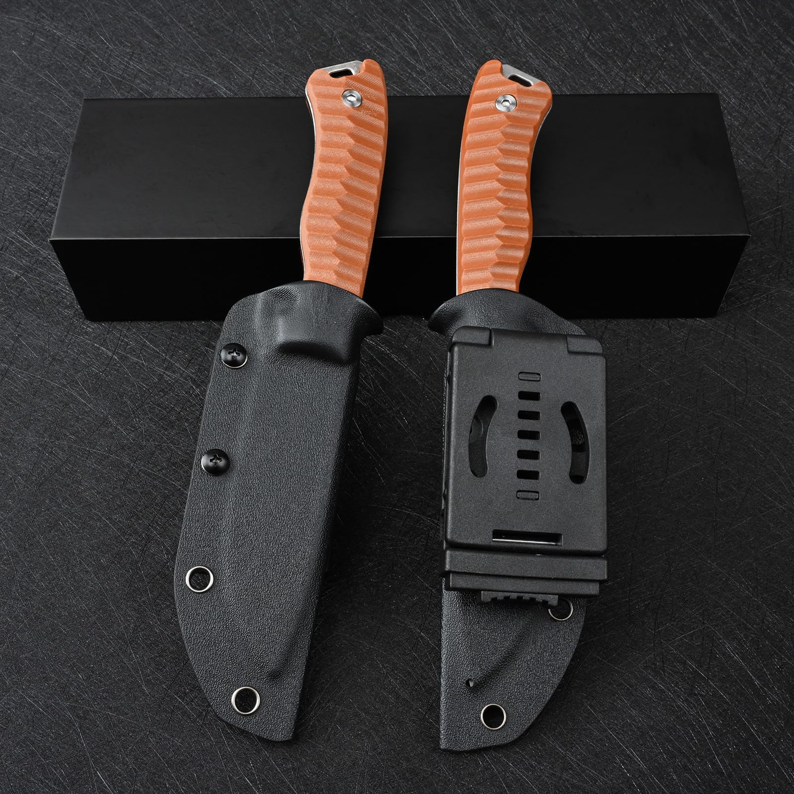 Feststehende Outdoor Messer, Jagdmesser aus G10 Griff 14C28N Stahl Klinge für Männer EDC Outdoor Camping Survival (Weiß+Braun)