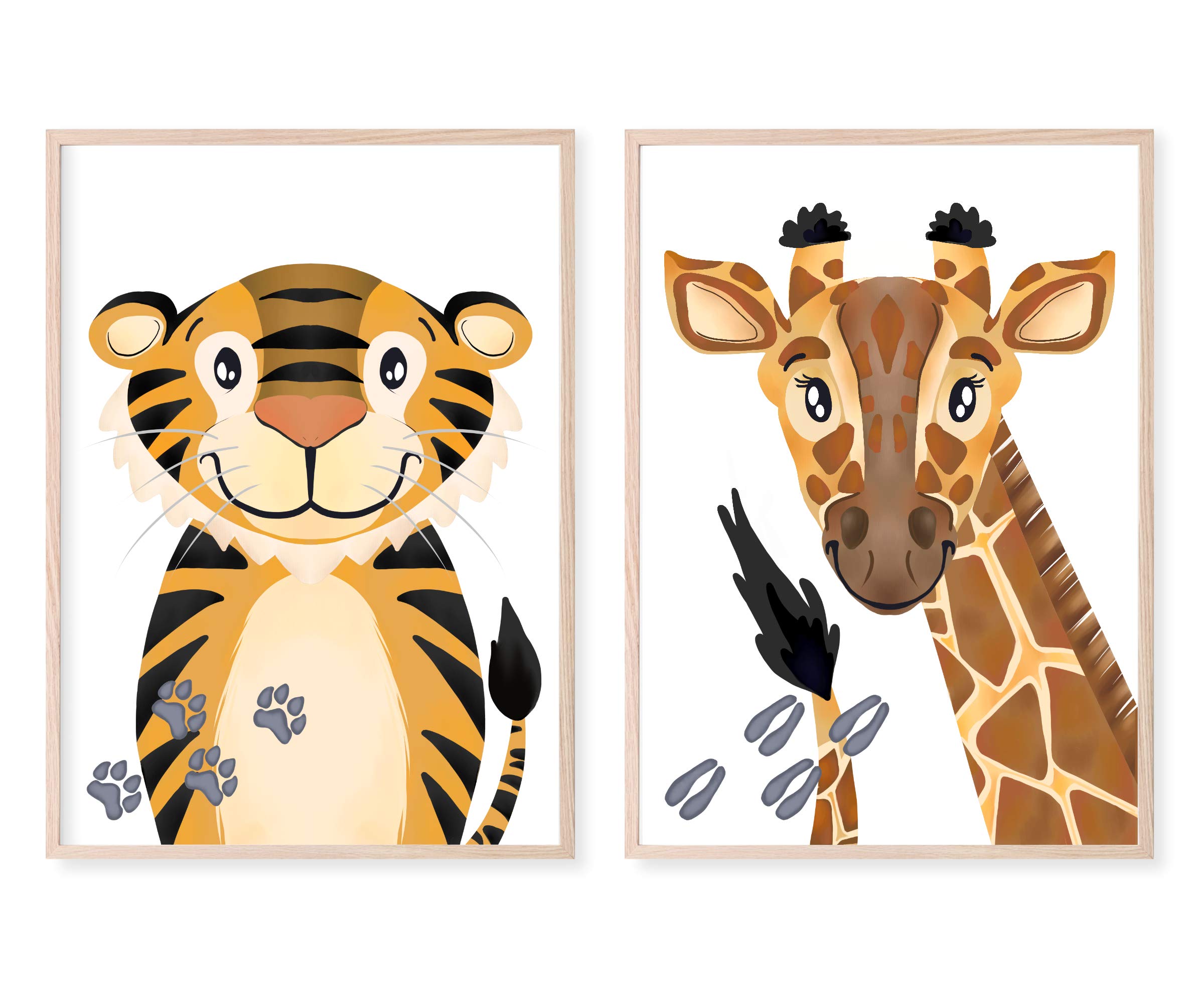 Lot De 4 Posters Animaux Avec Cadre 20x25 Cm - Montgolfière, Avion, Jungle & Safari Pour Chambre Enfant