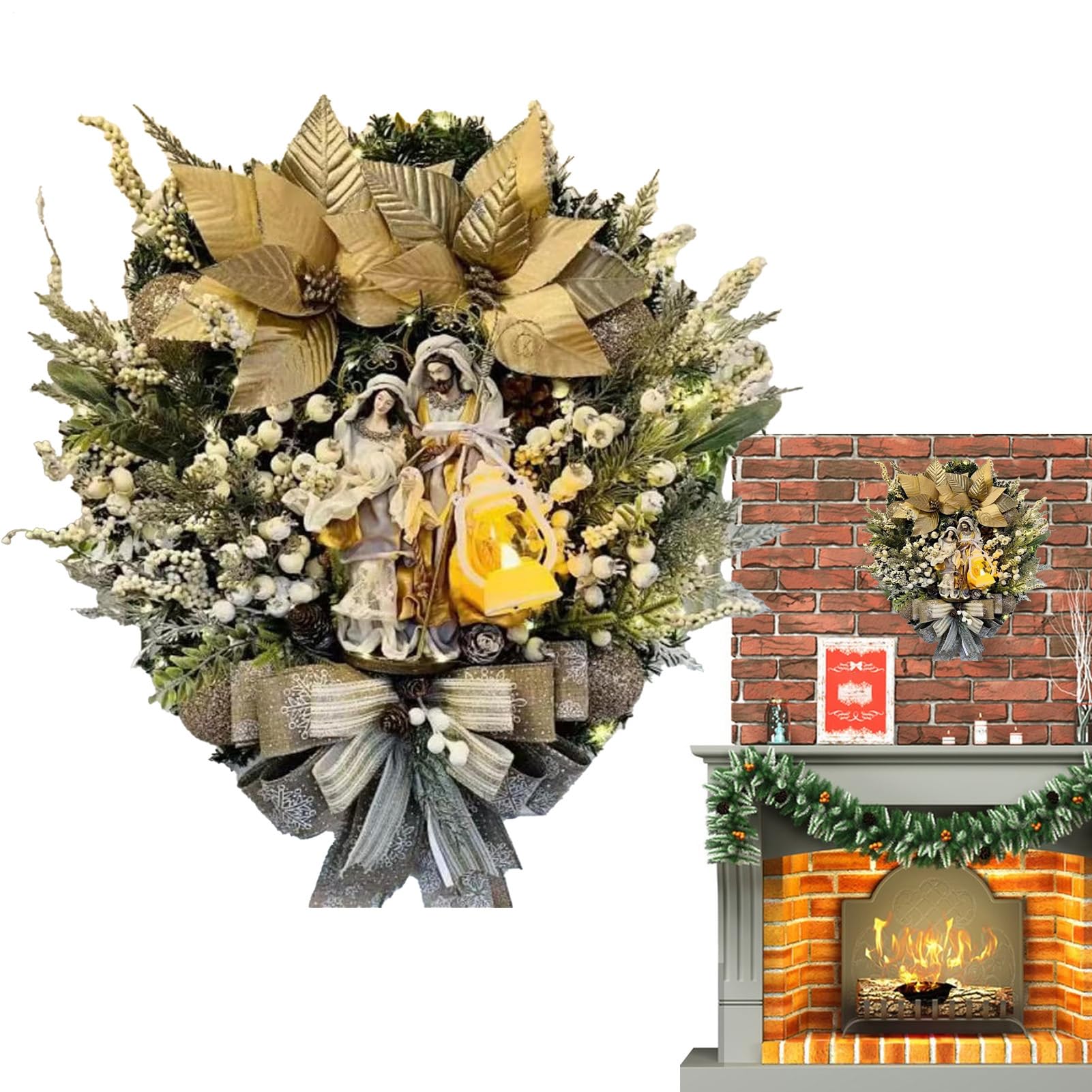Couronne De Noël pour Porte Décoration De Couronne Lumineuse De Fête | Ornement De Fenêtre De Fête Pour Extérieur Intérieur Cheminée Manteau Porche Fenêtre Porte Table Soirée Noël