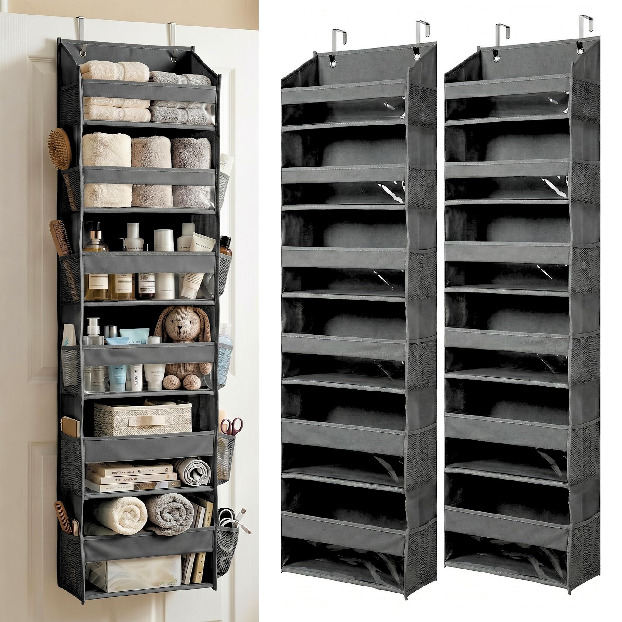 HOMELUX THEORY Over the Door Organizer, 6-Tier, 100D Fabric, Dark Gray 2pc