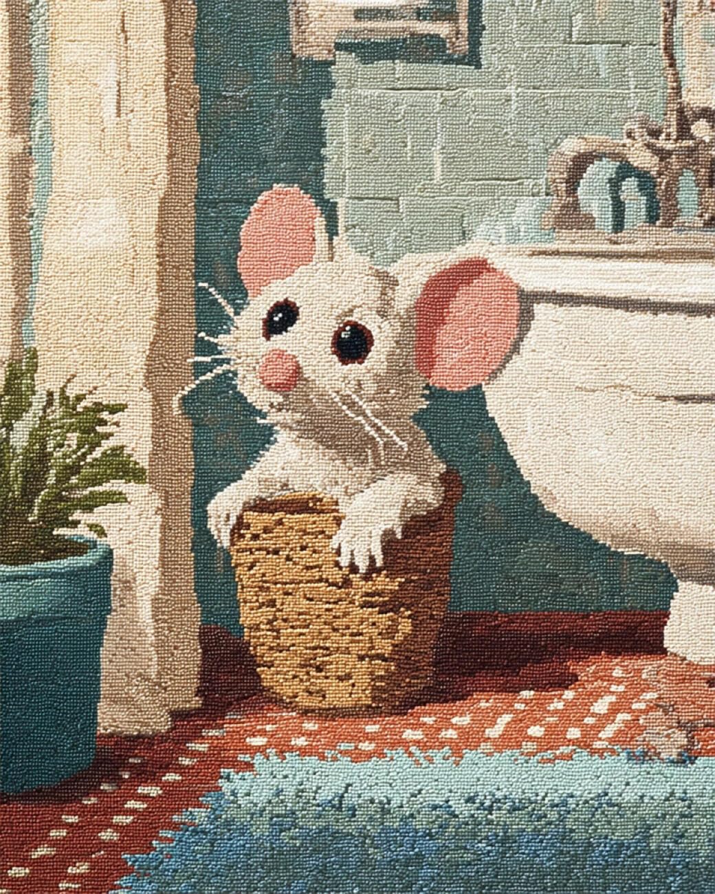 Henypt DIY Latch Hook Rug Kit Rats in the Bathroom 60x90cm