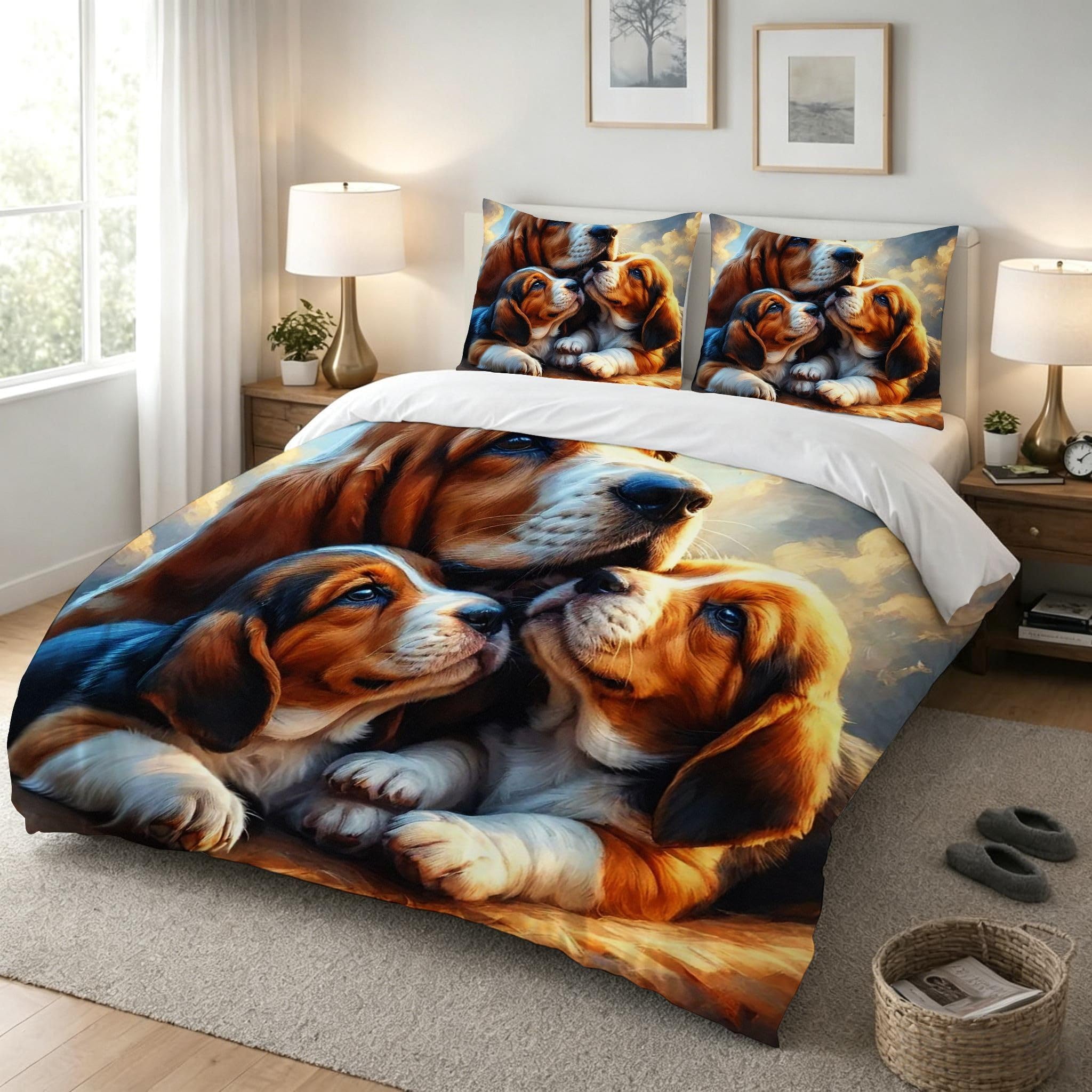 Copripiumino Matrimoniale Cane Giallo 260x240, ZQ9354 | Traspiranti Durevoli Microfibra, per Tutta la Famiglia, Matrimoniale, per Tutte le Stagioni, con 2 Federe 50x80 cm